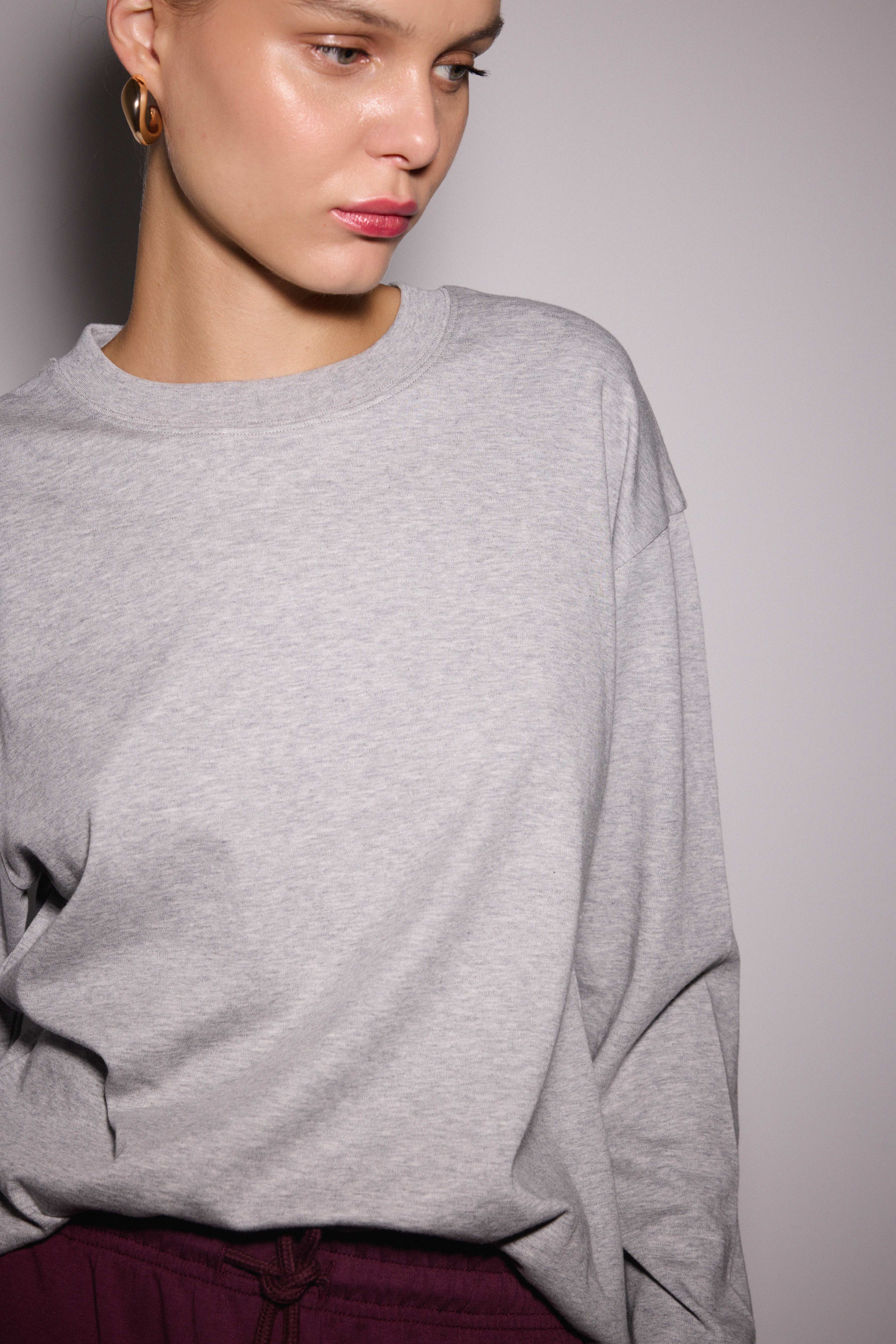 Premium Uzun Kol Oversize Tshirt - KOYU GRİ MELANJ