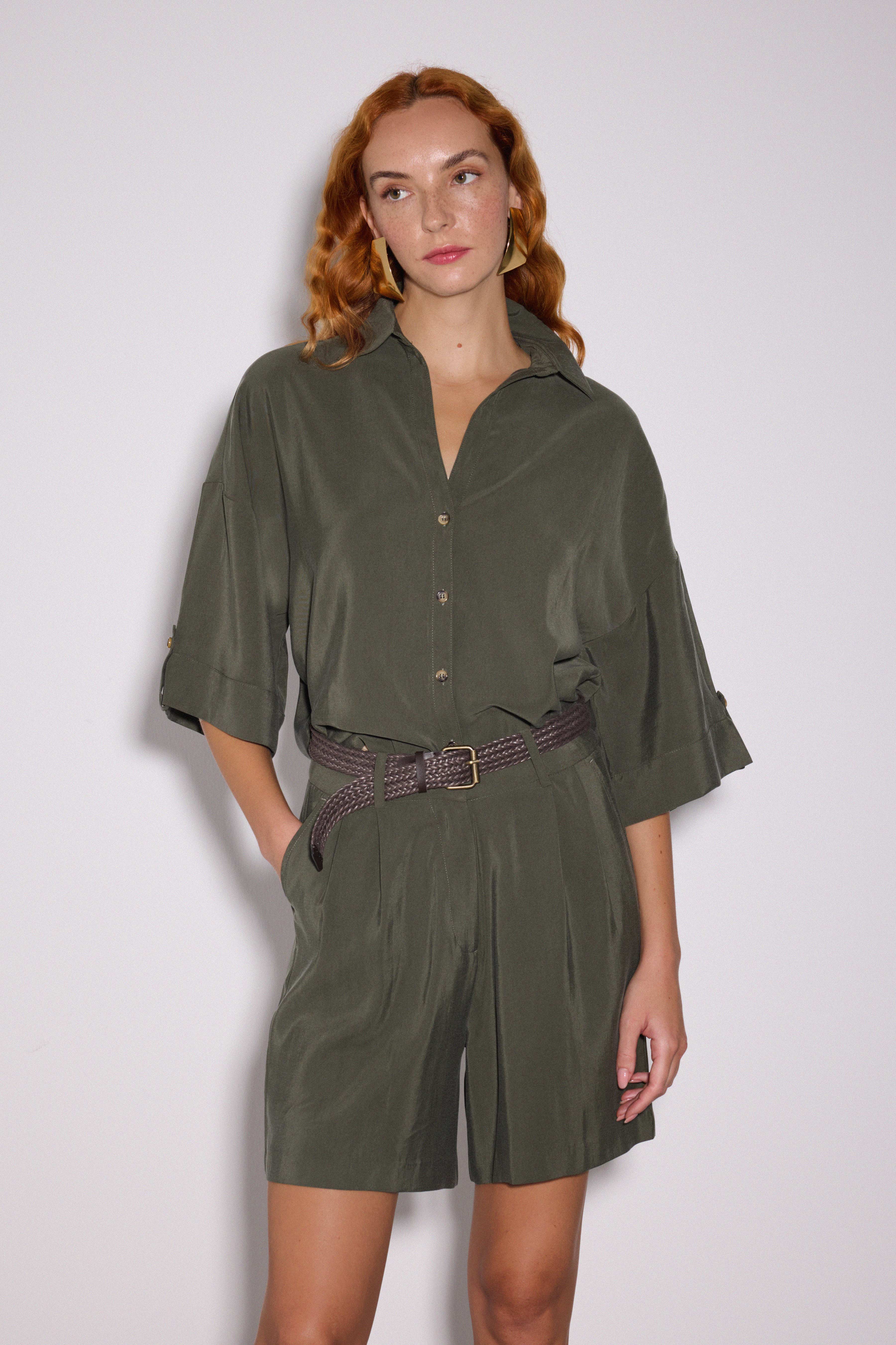 Modal V Yaka Gömlek - HAKİ