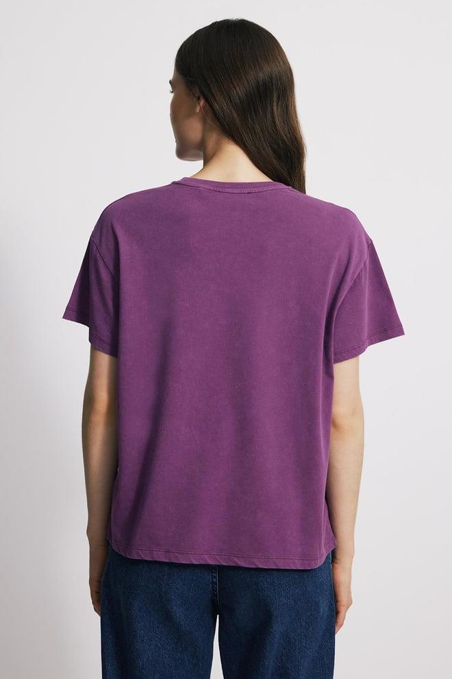 Yıkama Efektli Comfort Fit Kadın Tshirt - MOR