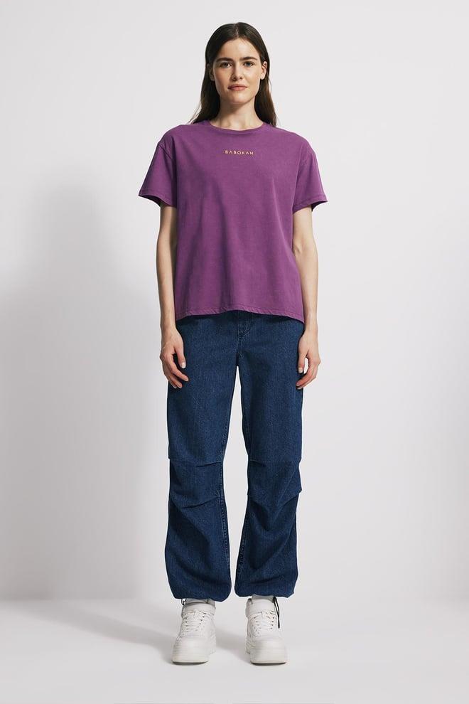 Yıkama Efektli Comfort Fit Kadın Tshirt - MOR