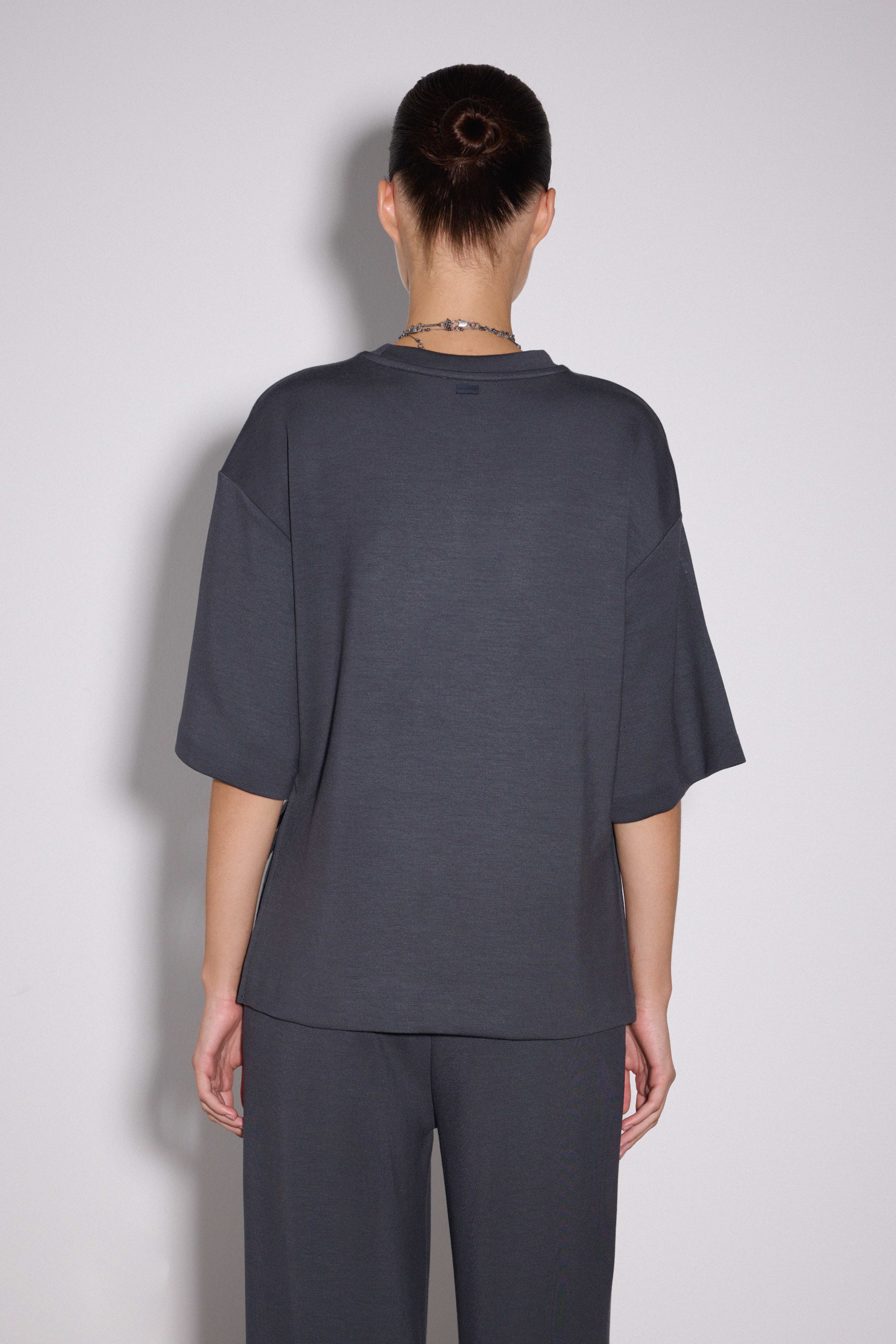 Yırtmaçlı Loose Fit Modal T-Shirt - KARBON