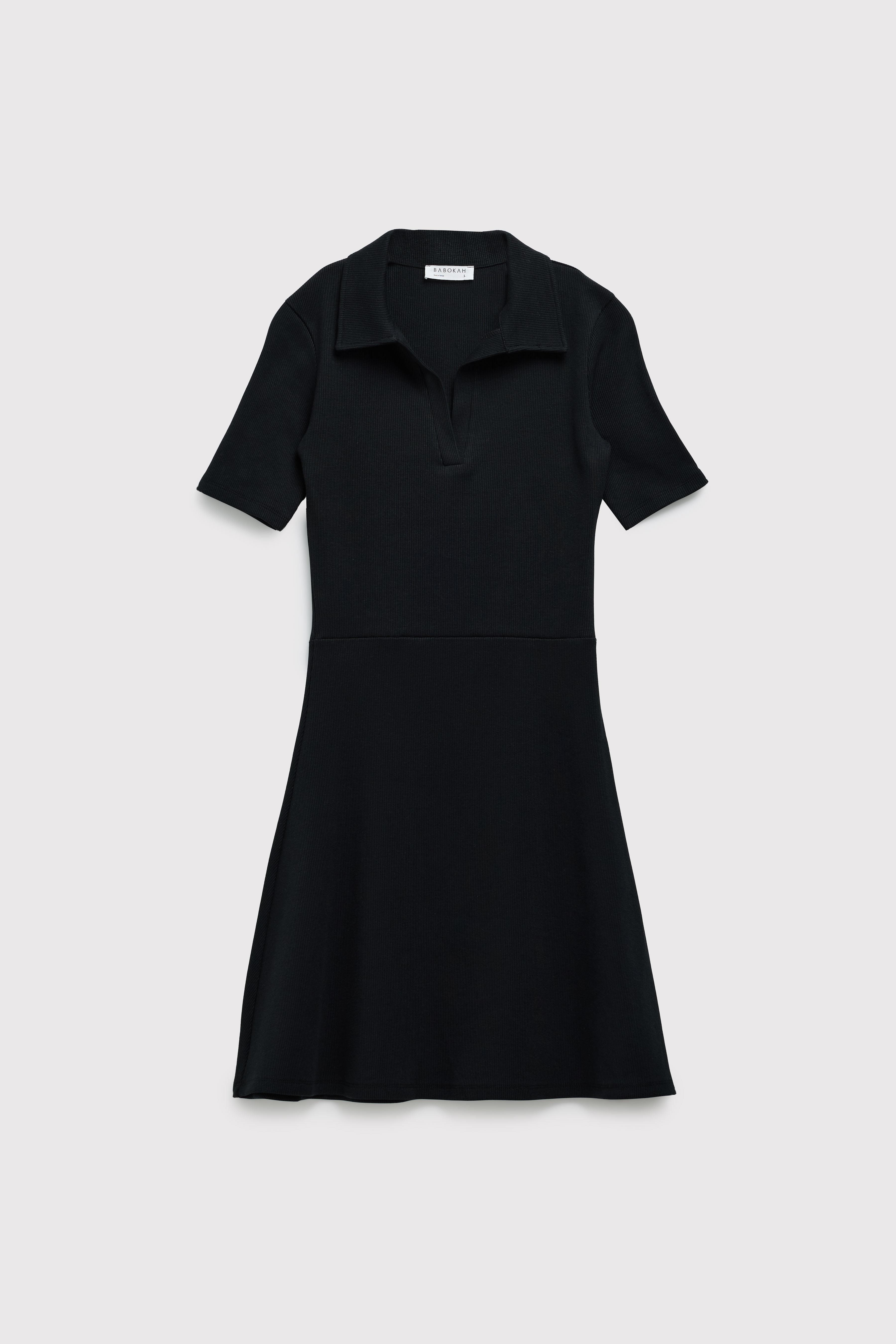Polo Yaka Fitilli Elbise - SİYAH