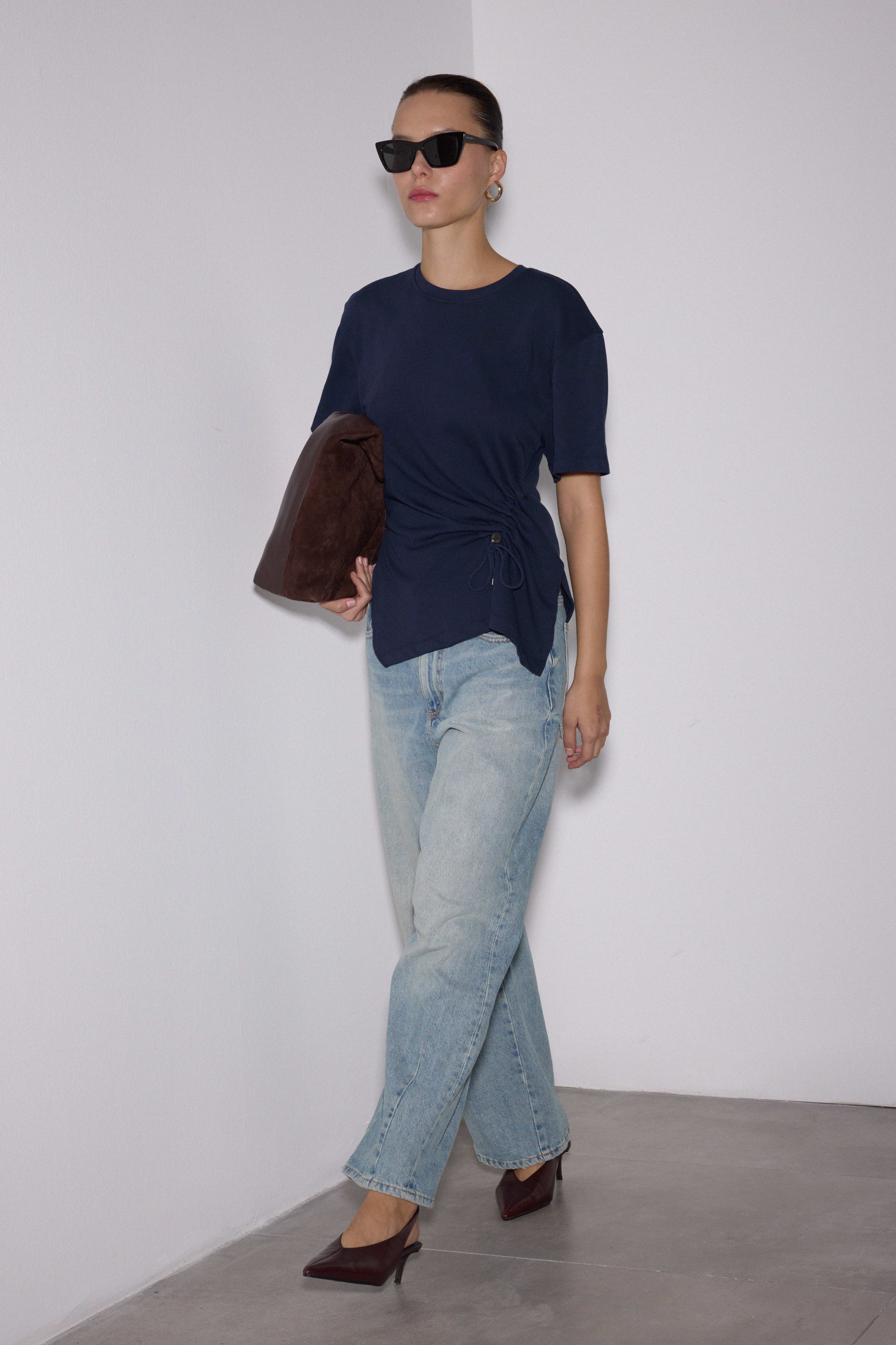 Drapeli Asimetrik Tshirt - LACİVERT