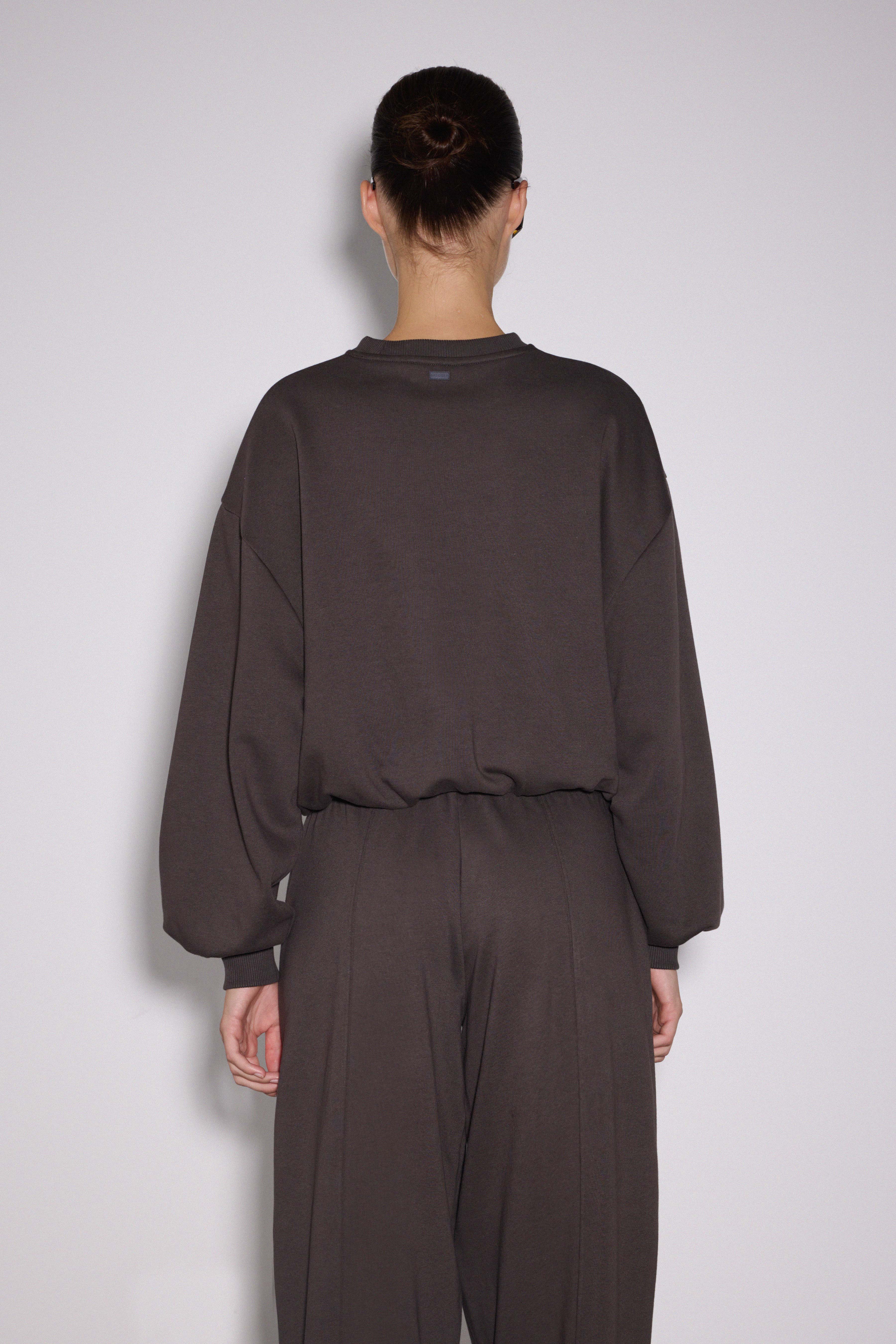 Dikişli Balon Kol Sweatshirt - KAHVERENGİ