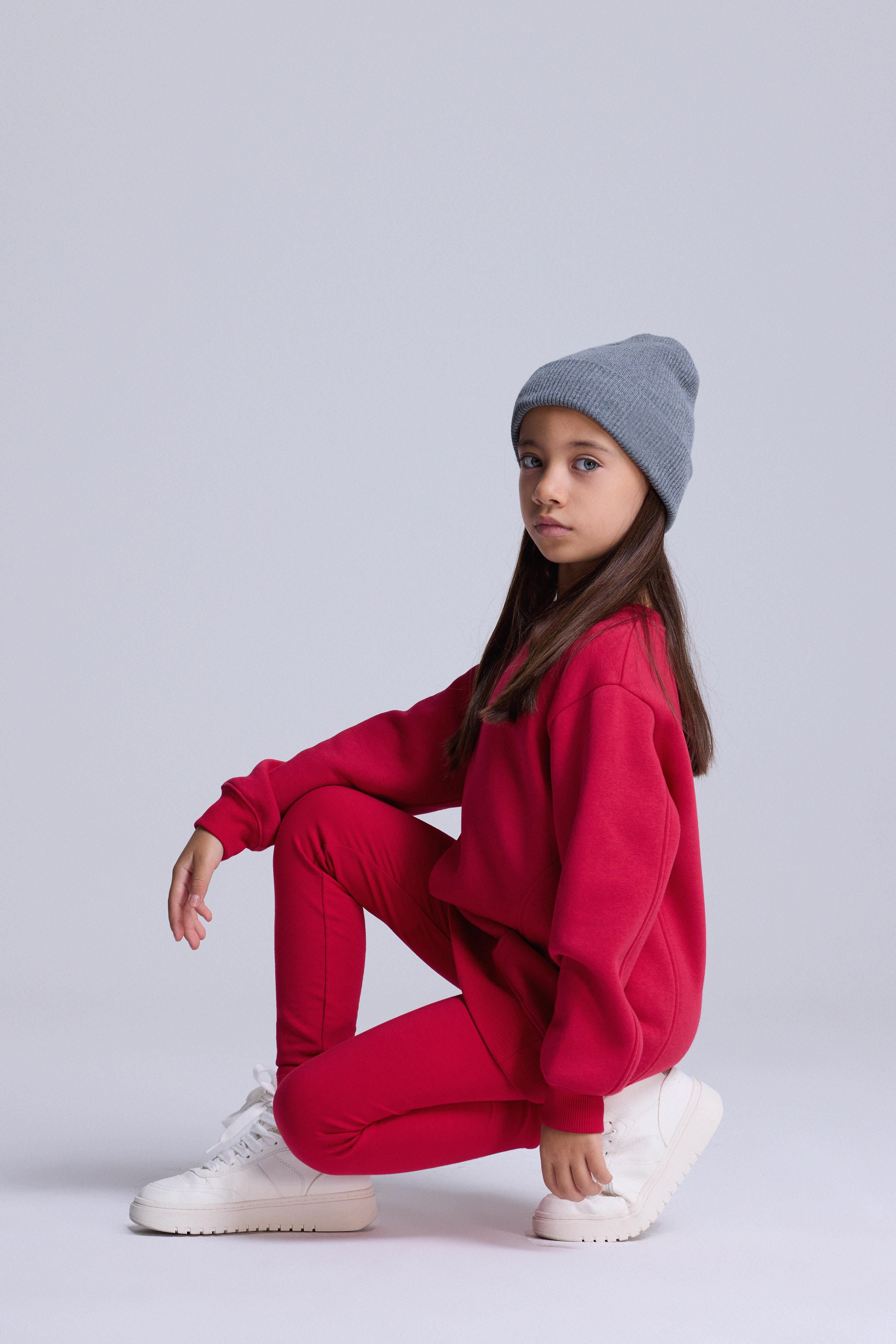 (Kids Girl) Kuplu Şardonlu Sweatshirt - KIRMIZI