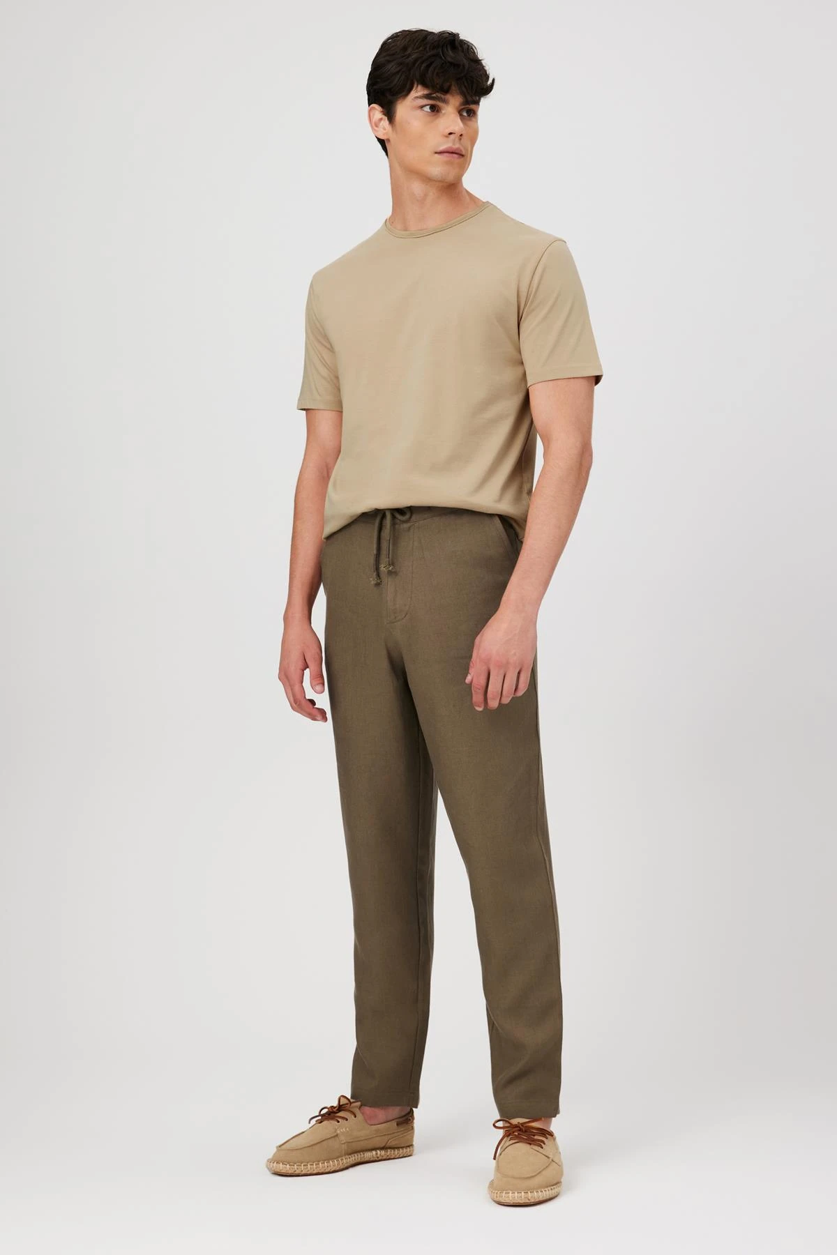 Raw Edge Yaka Basic Comfort Fit T-Shirt - AÇIK KAHVE