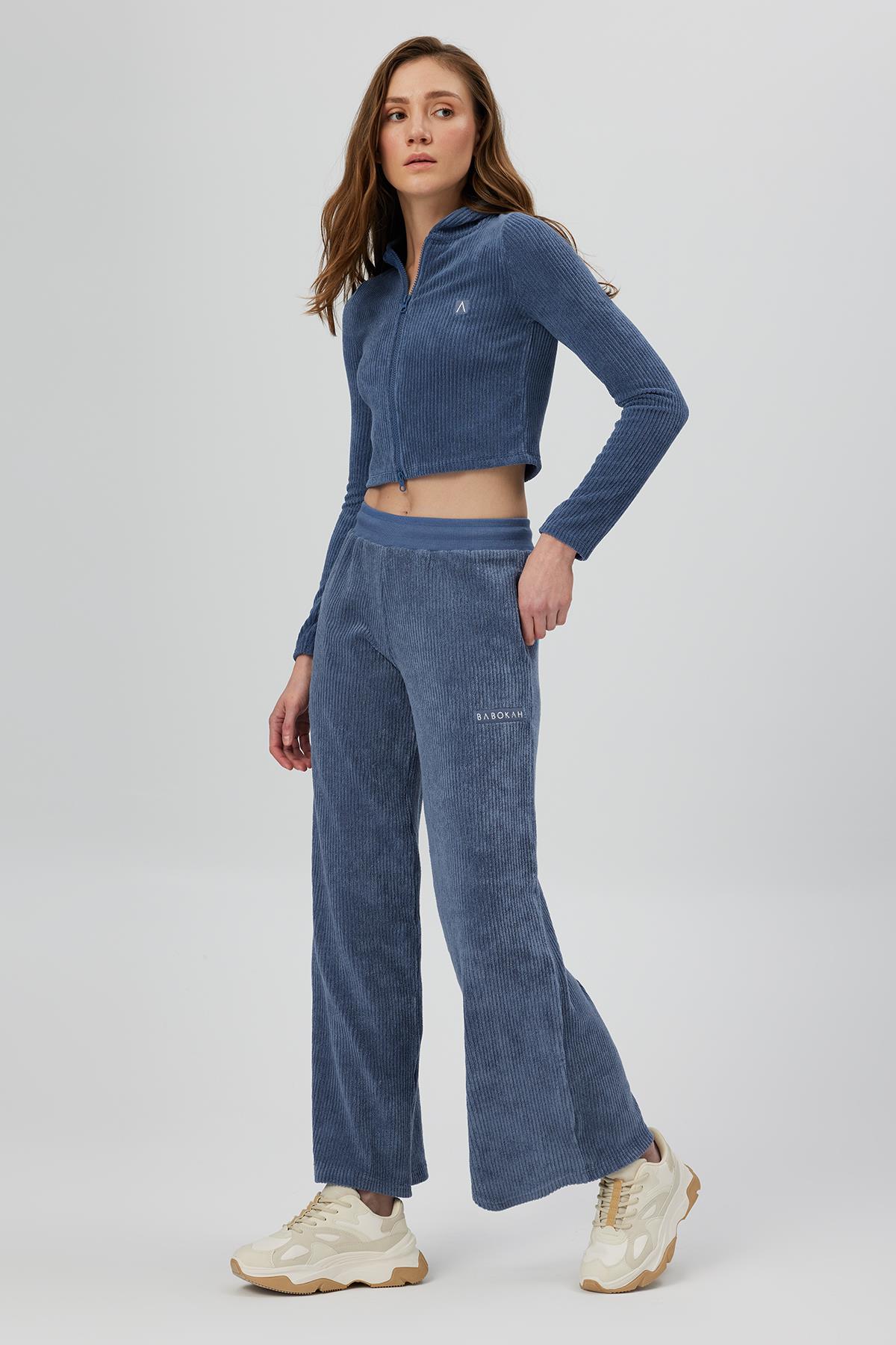 Düşük Bel Havlu Culotte Pantolon - MAVİ