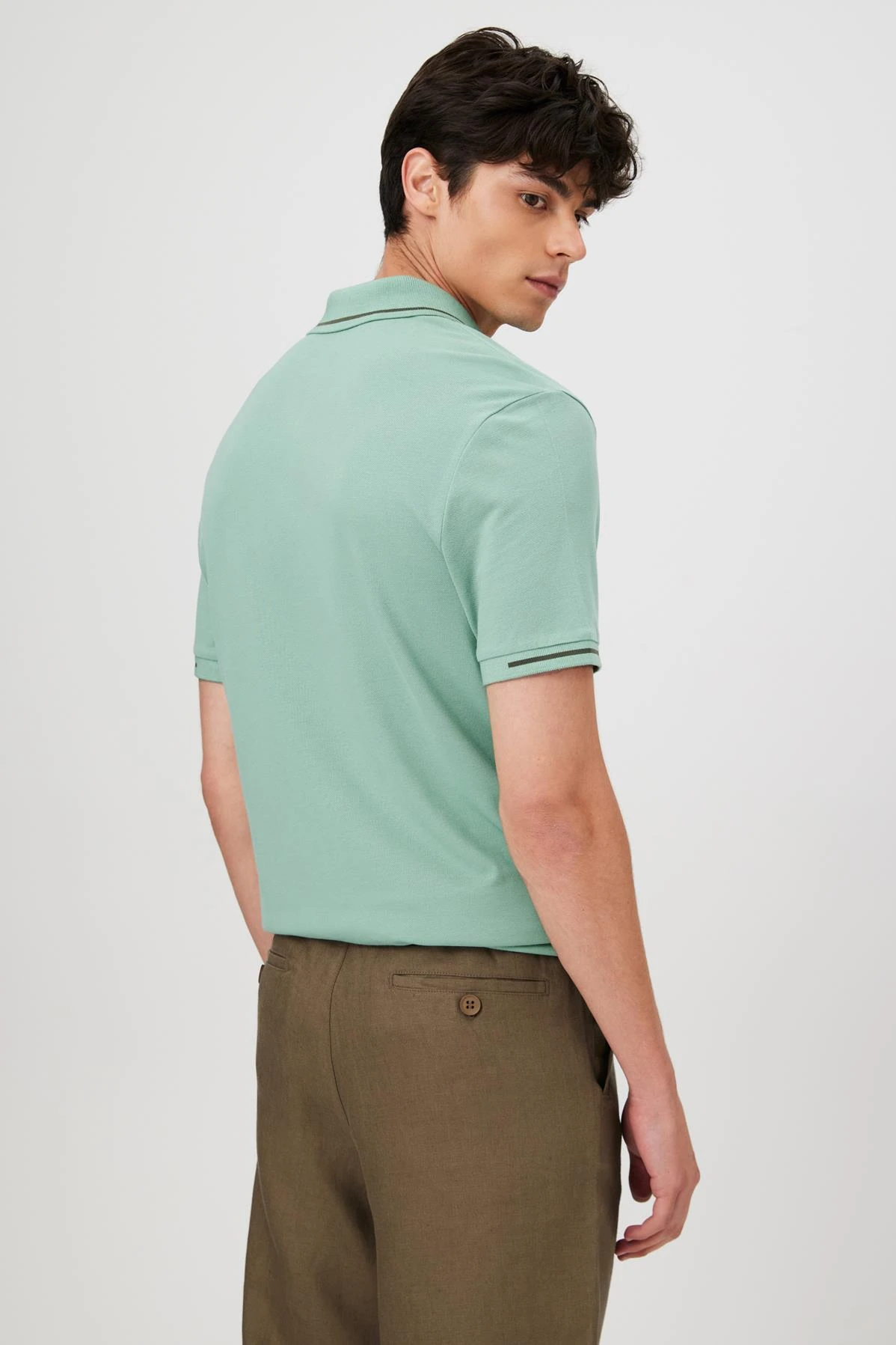 Çizgili Triko Yaka Kısa Kol Polo - YEŞİL