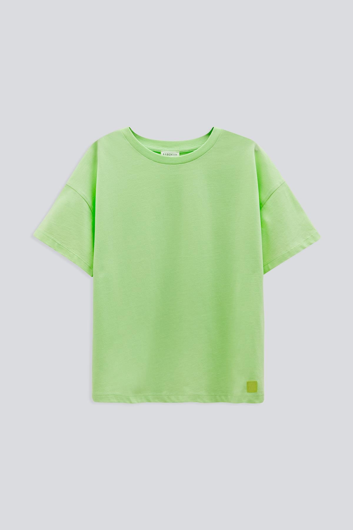 (Kids Girl) Basic Oversize Fit Kısa Kol T-Shirt - AÇIK YEŞİL