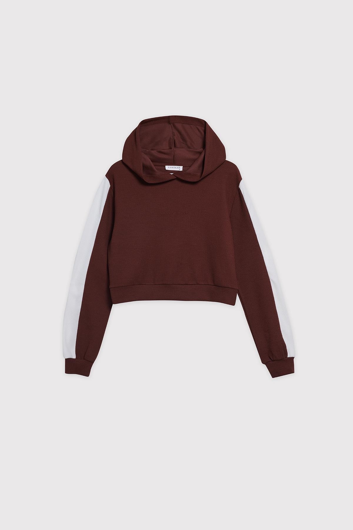 Kapüşonlu Dökümlü Crop Sweatshirt