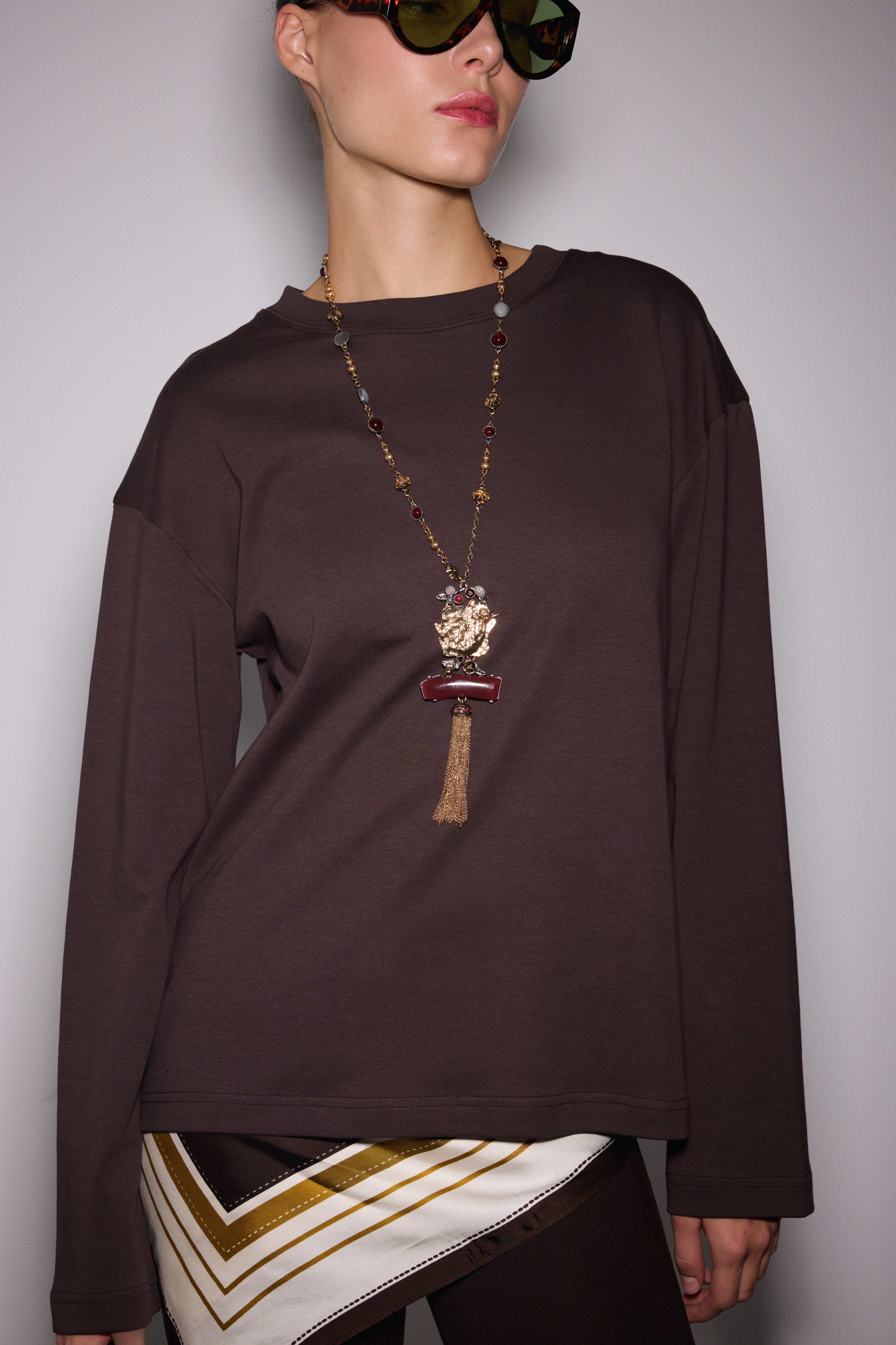 Premium Uzun Kol Oversize Tshirt - KAHVERENGİ