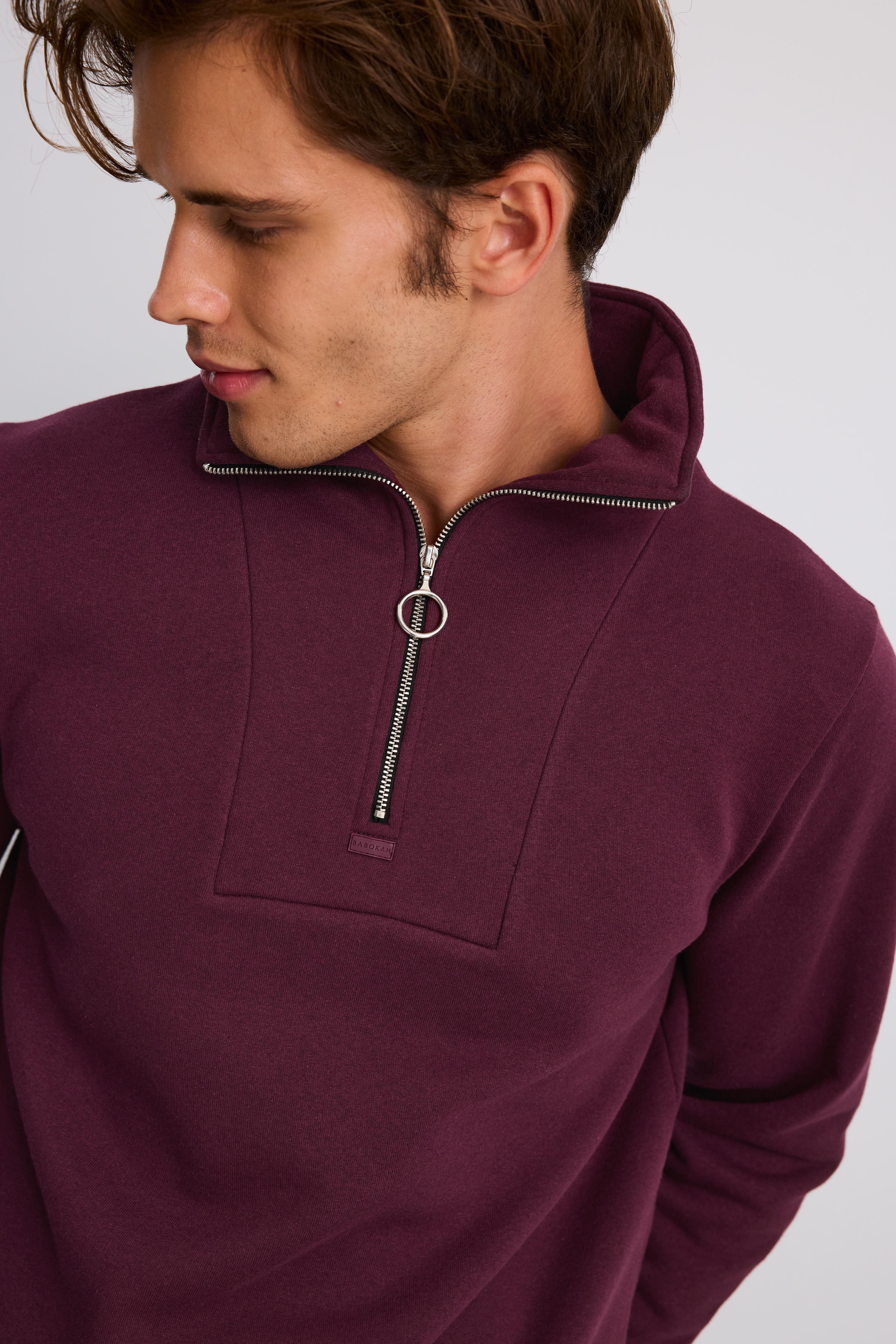 Dik Yaka Fermuarlı Sweatshirt - BORDO