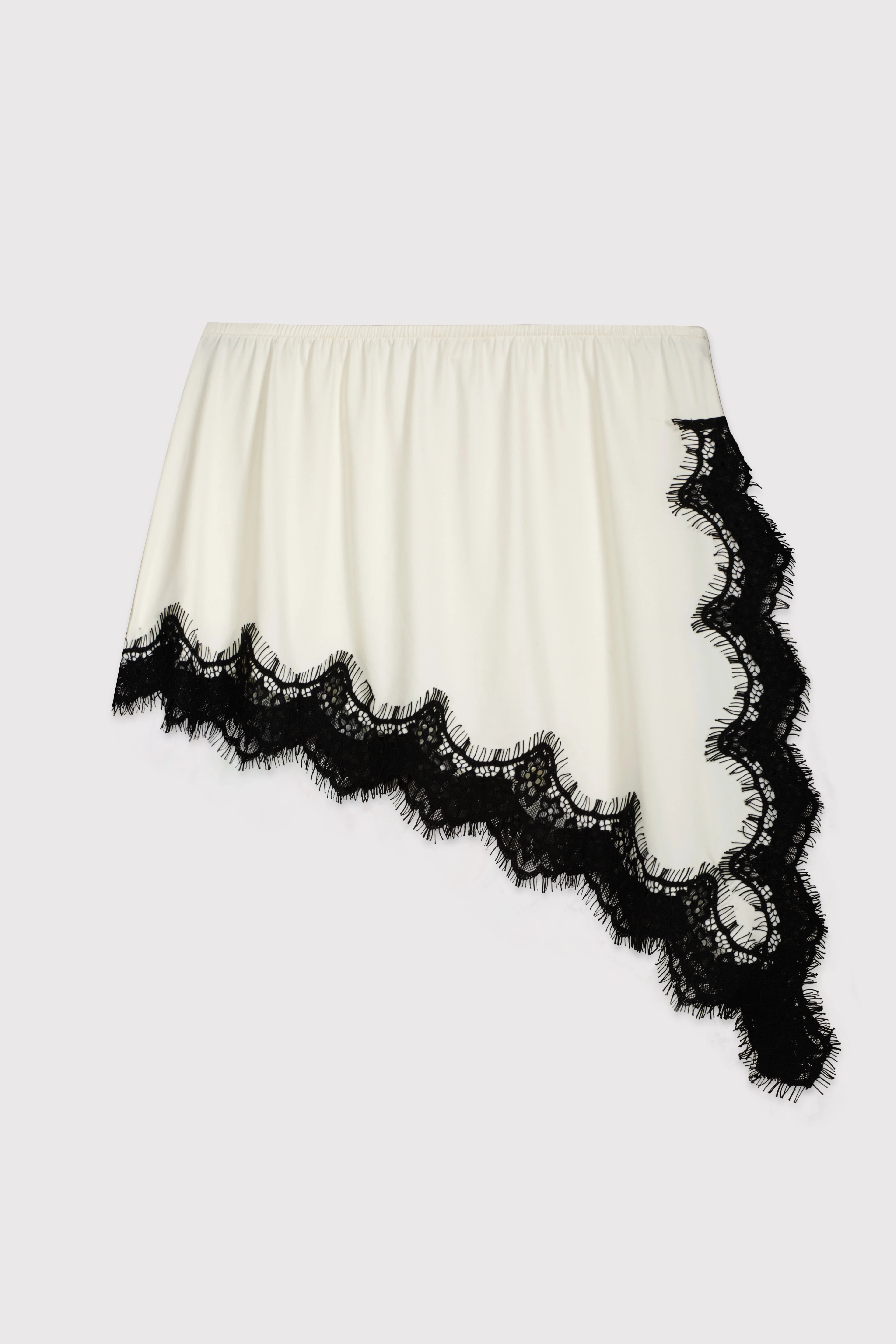 Dantelli Yan Yırtmaçlı Asimetrik Mini Jarse Etek - BEYAZ