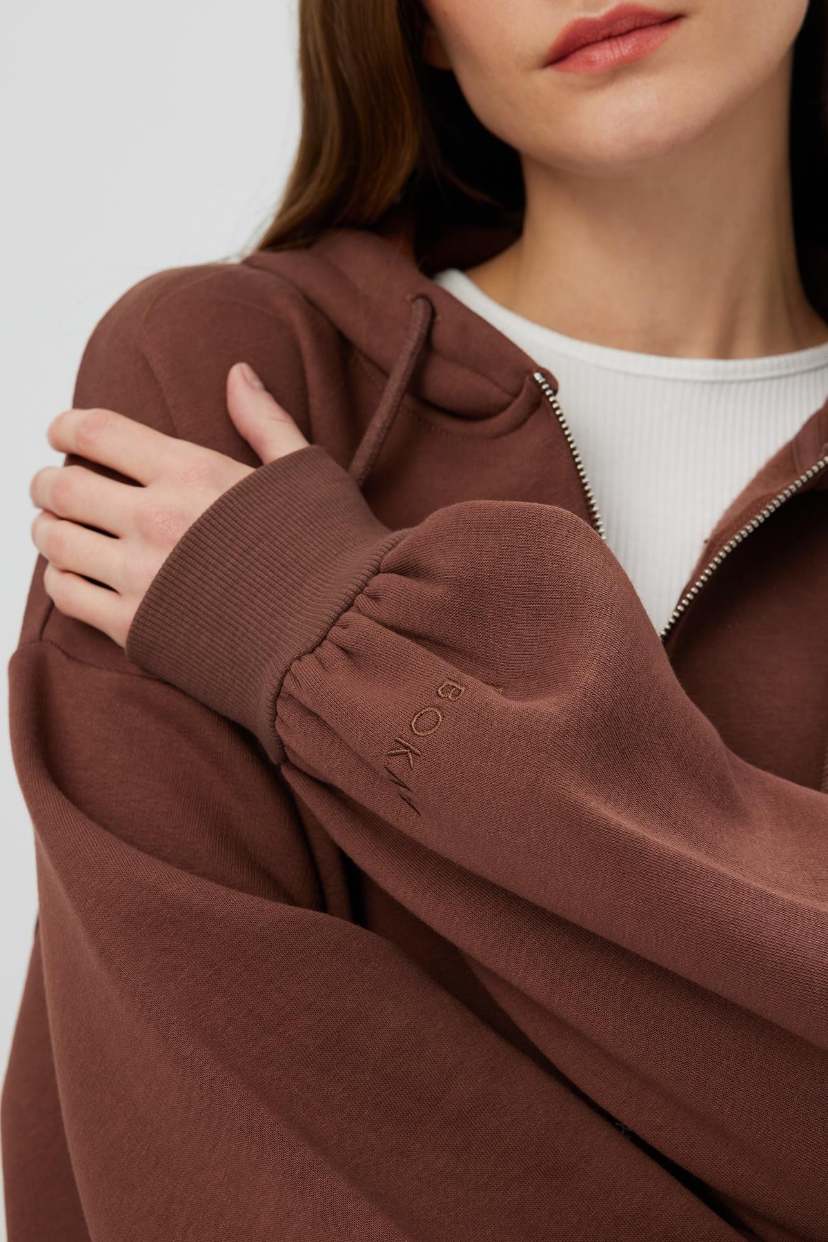 Fermuarlı Kapüşonlu Oversize Sweatshirt