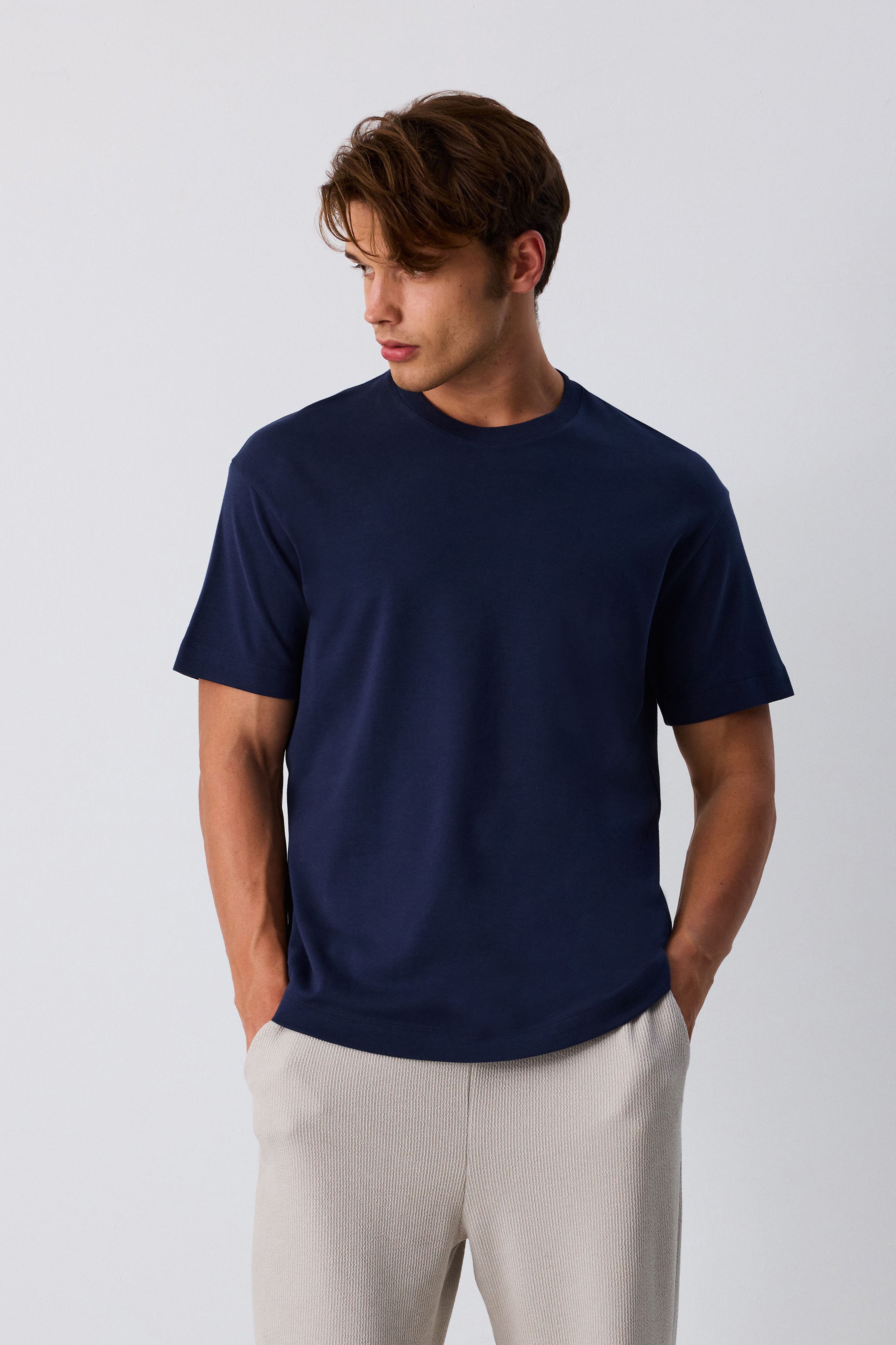Premium Pamuk Basic Tshirt - LACİVERT