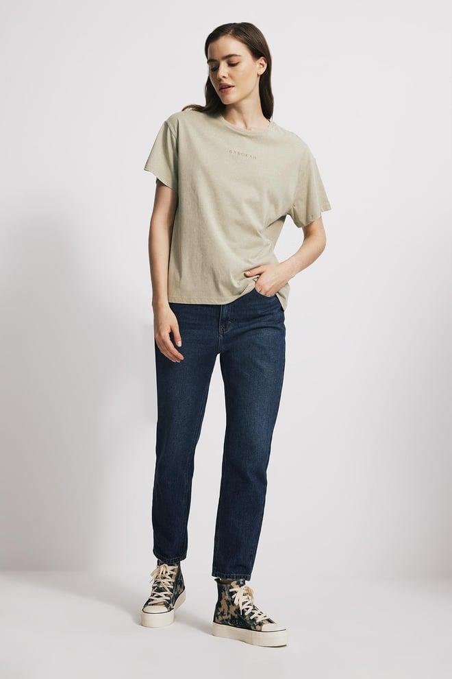 Yıkama Efektli Comfort Fit Kadın Tshirt - SOLUK HAKİ