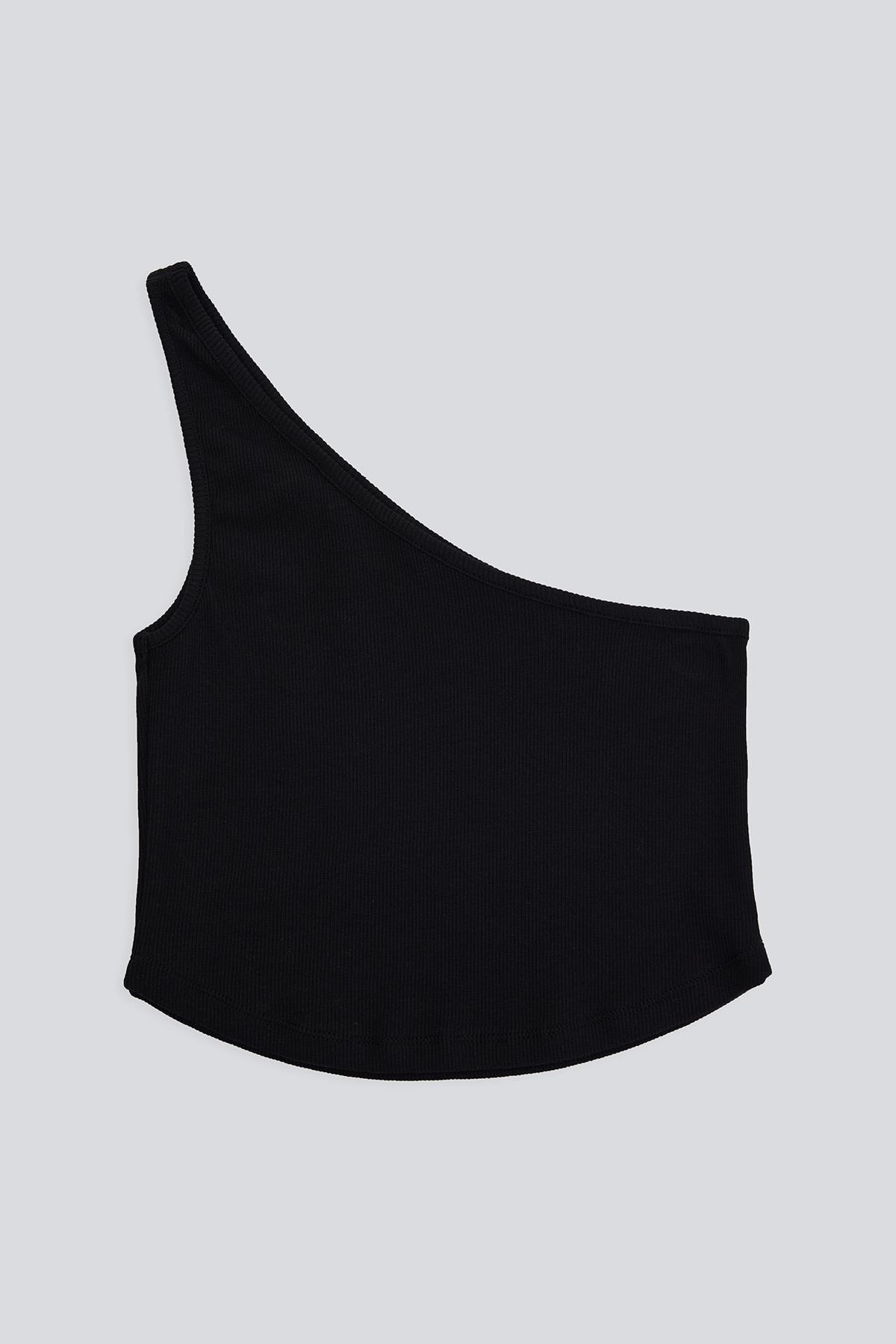 Tek Omuz Asimetrik Kaşkorse Crop Top