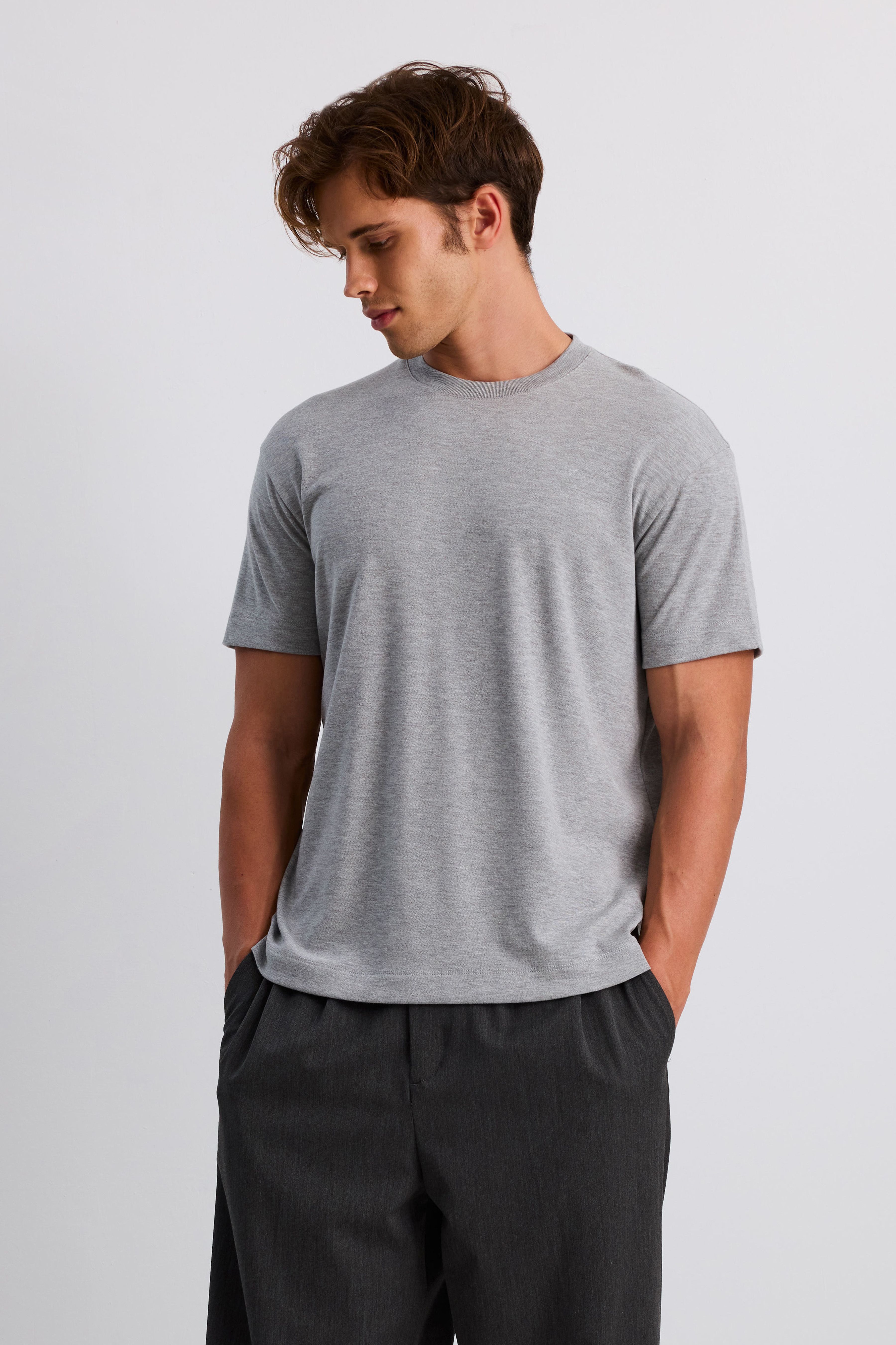 Premium Pamuk Basic Tshirt - KOYU GRİ MELANJ