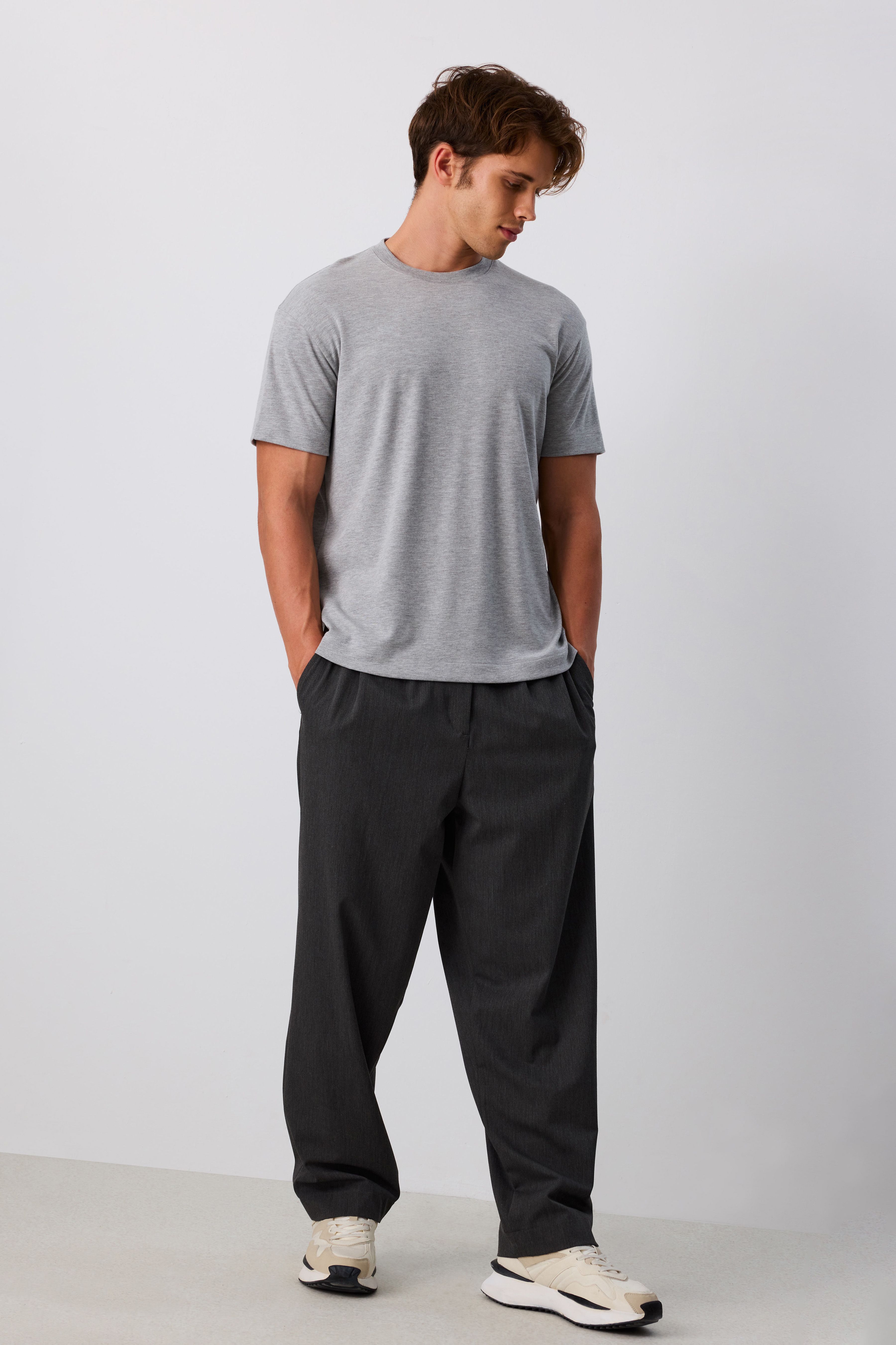 Premium Pamuk Basic Tshirt - KOYU GRİ MELANJ