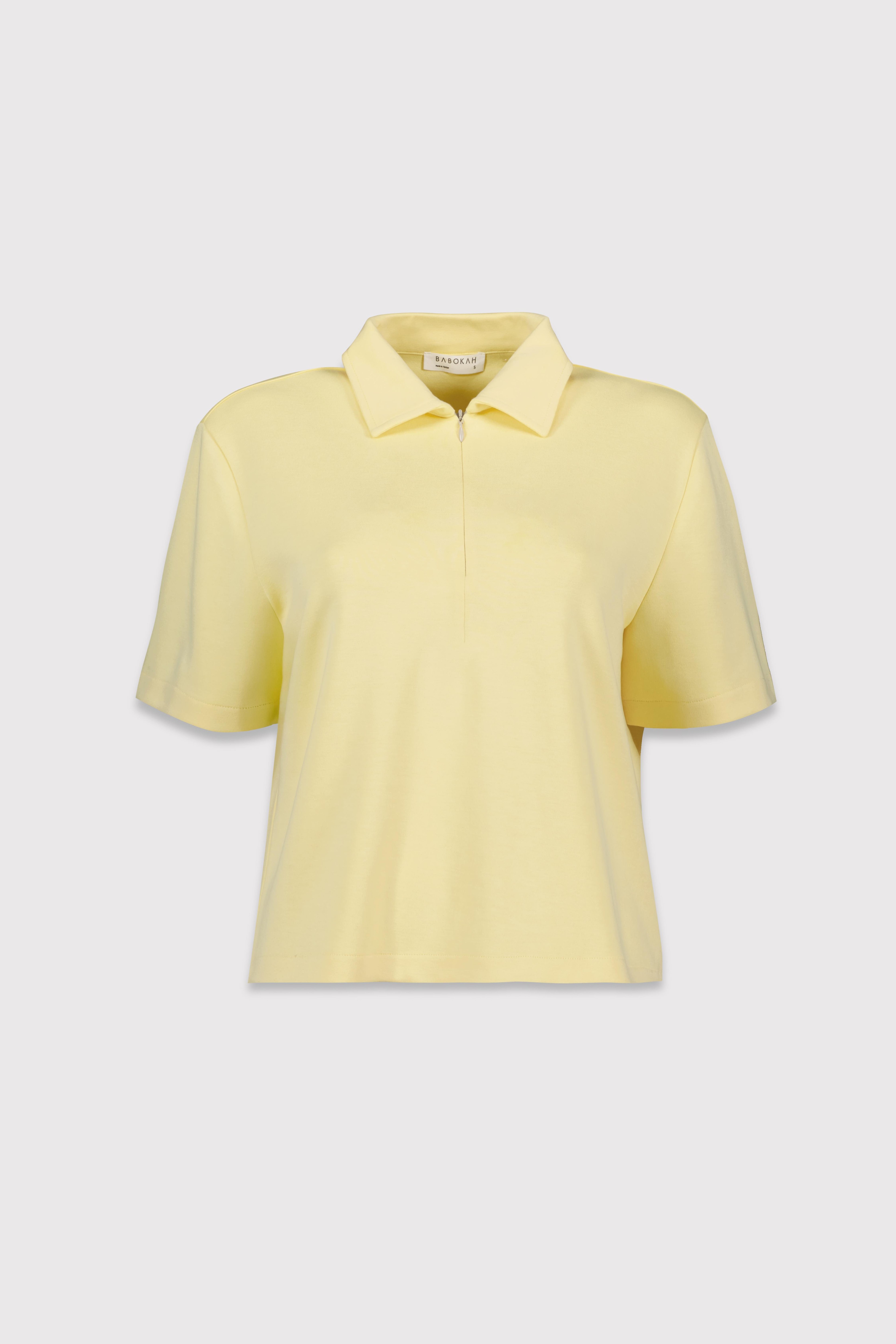 Polo Yaka Fermuarlı Kısa Kol Tshirt - SARI