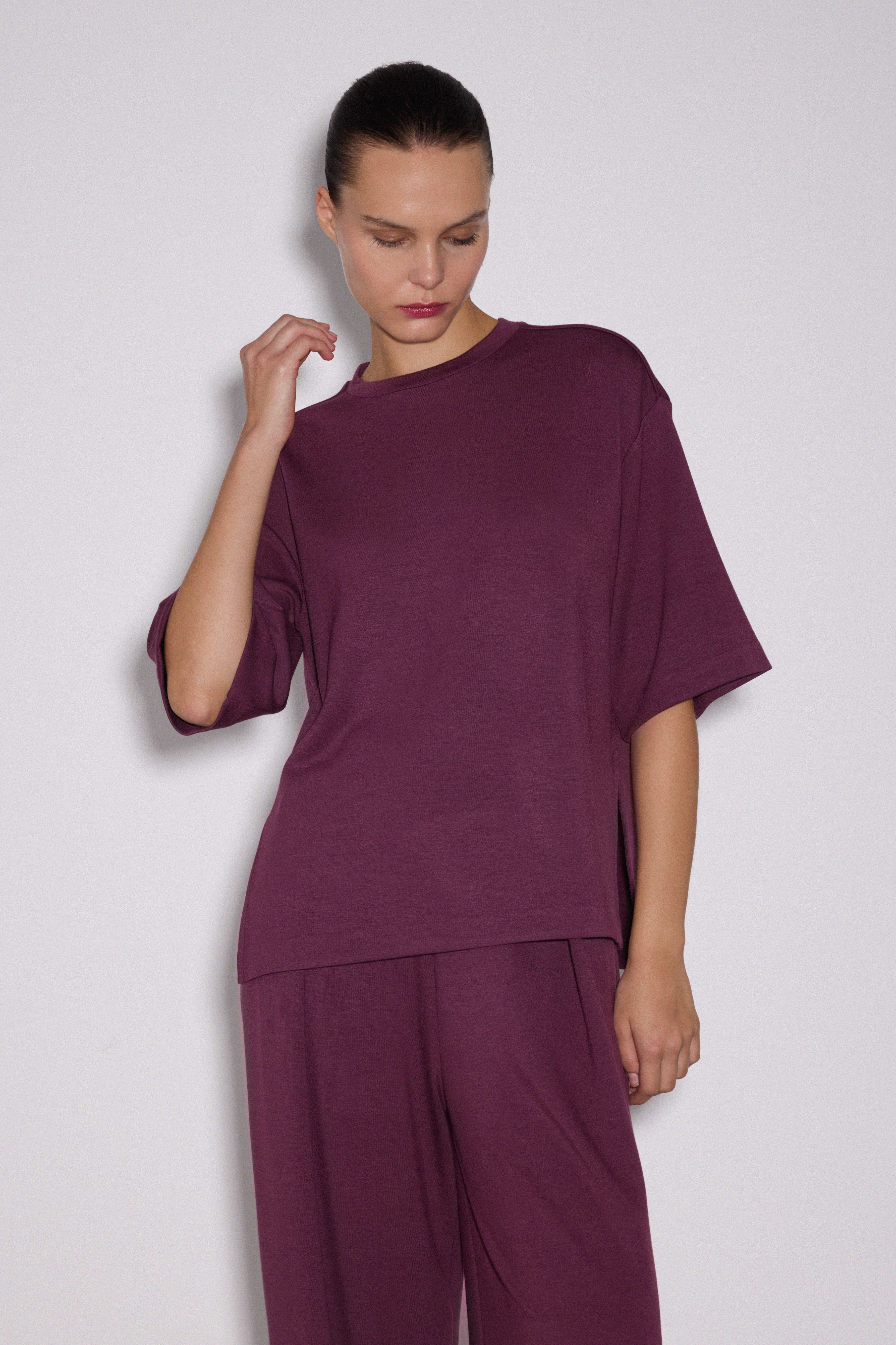 Yırtmaçlı Loose Fit Modal T-Shirt - MÜRDÜM
