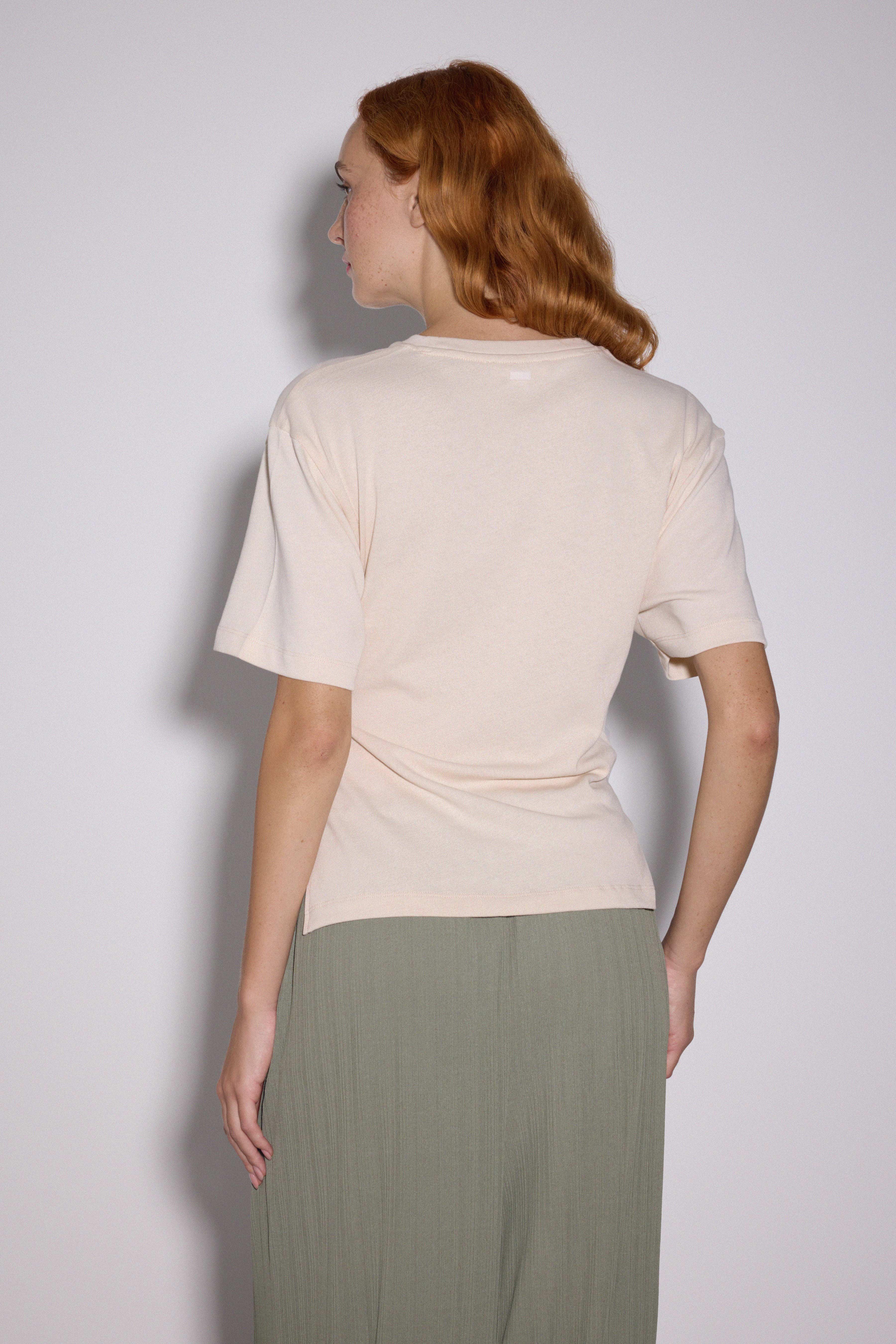 Drapeli Asimetrik Tshirt - KUM BEJİ