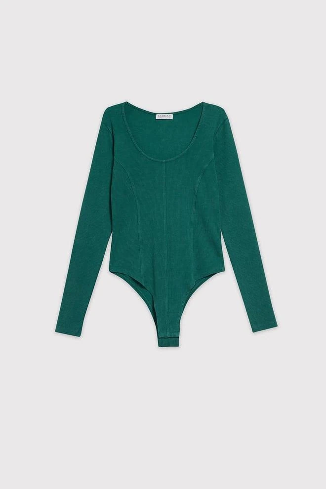 U Yaka Asit Yıkama Kuplu Body - YEŞİL