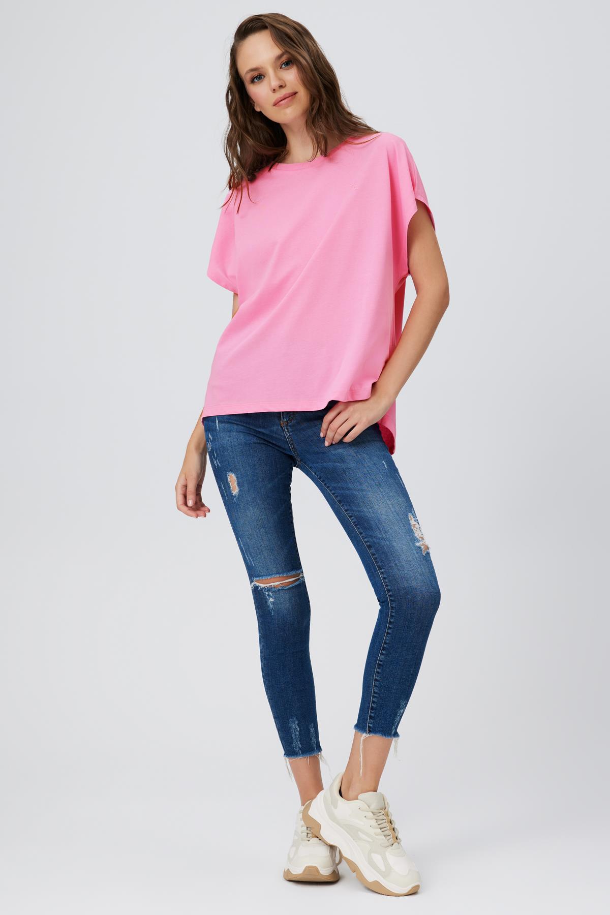 Bisiklet Yaka Düşük Omuz Oversize T-Shirt