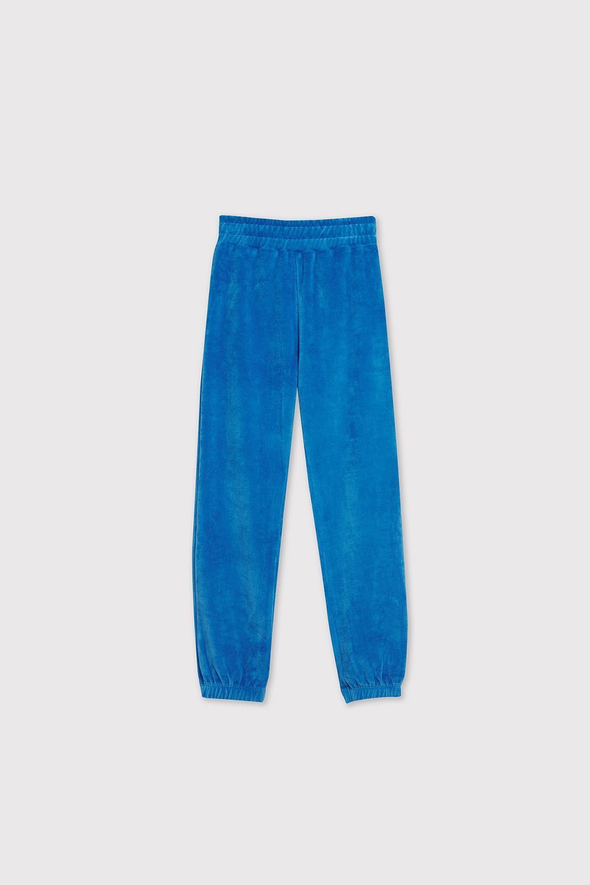 (Kids Girl) Loose Fit Kadife Mavi Jogger