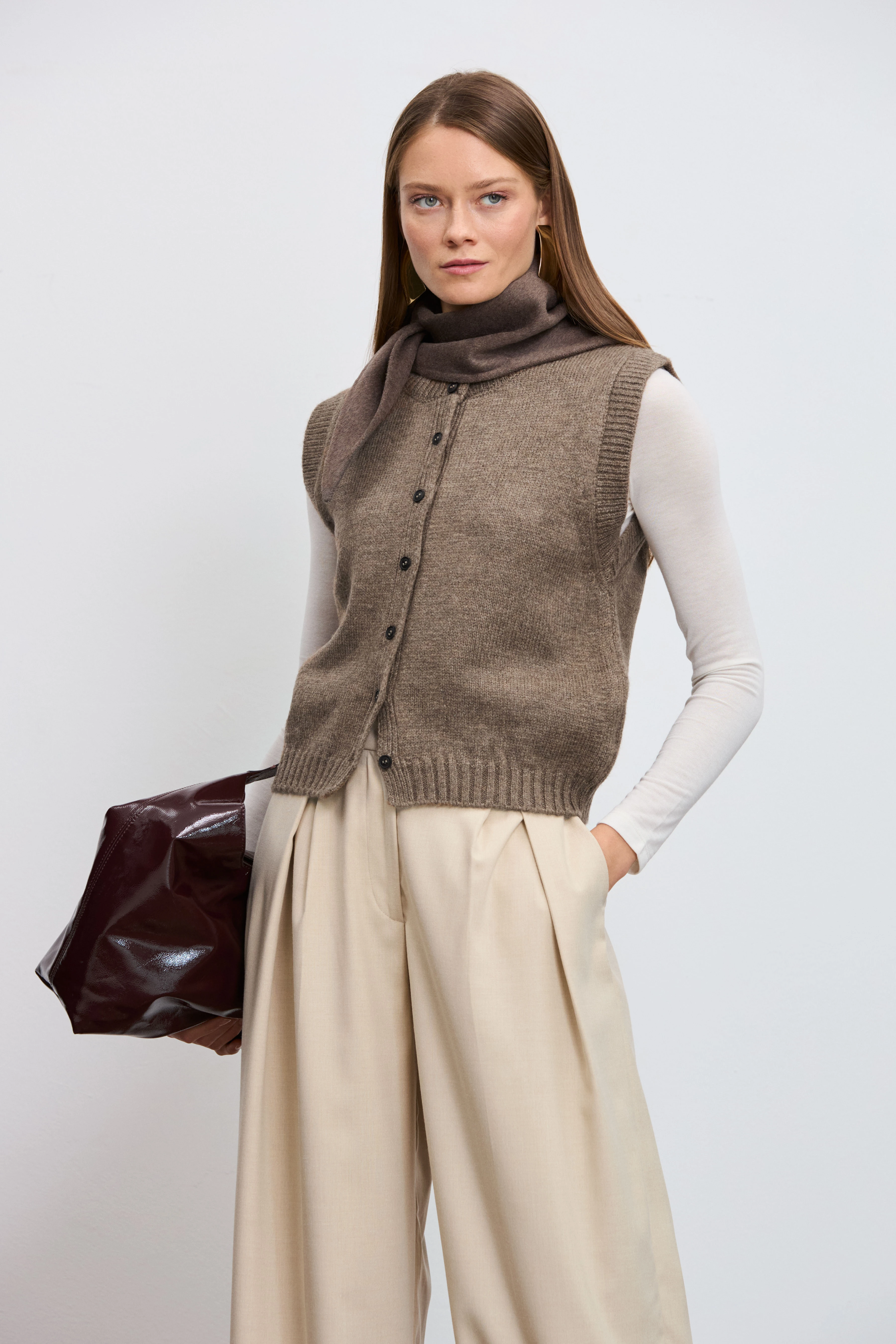 Boxy Triko Yelek - KAHVE