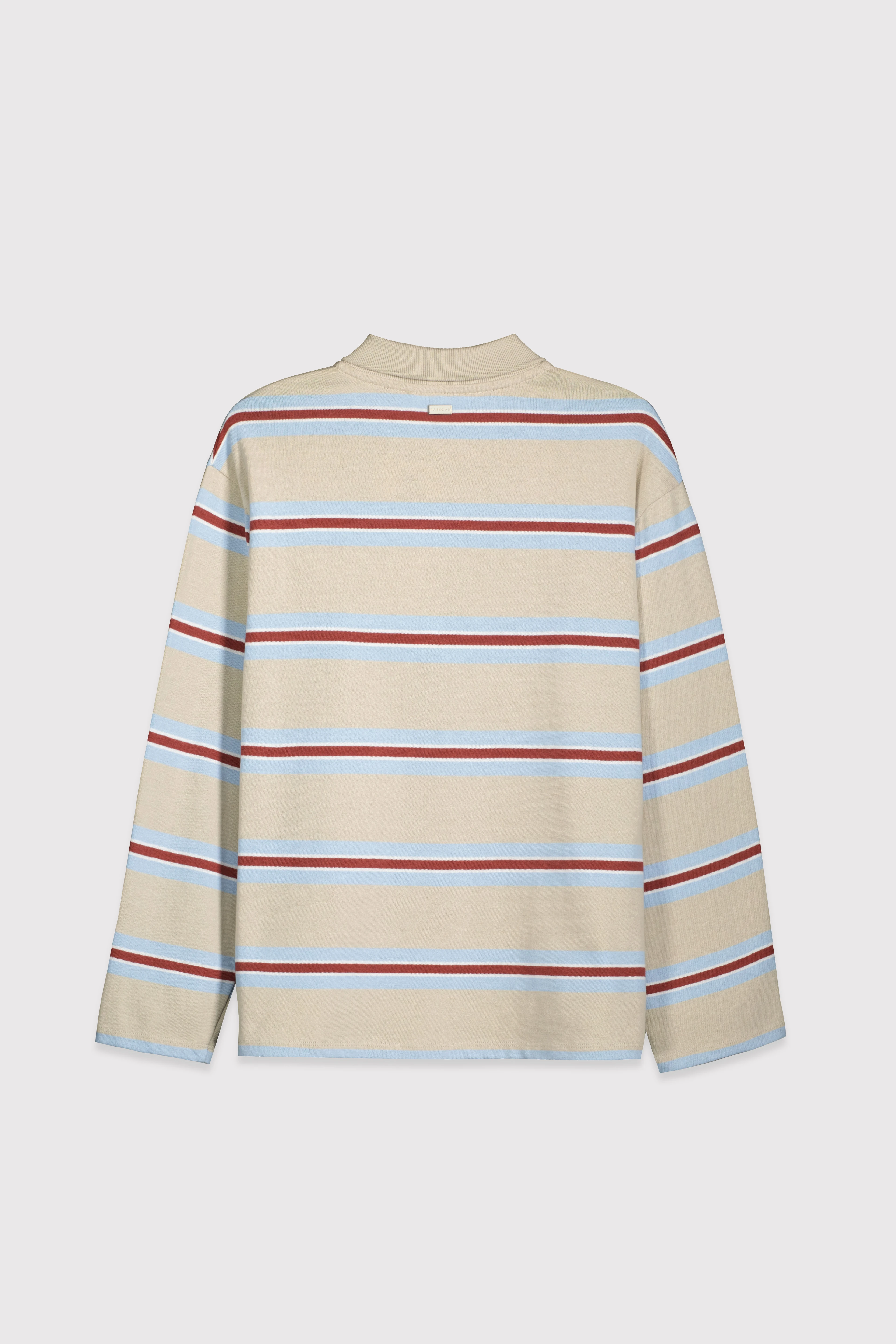 Çizgili Rugby Polo Uzun Kol Tshirt - BEJ ÇİZGİLİ