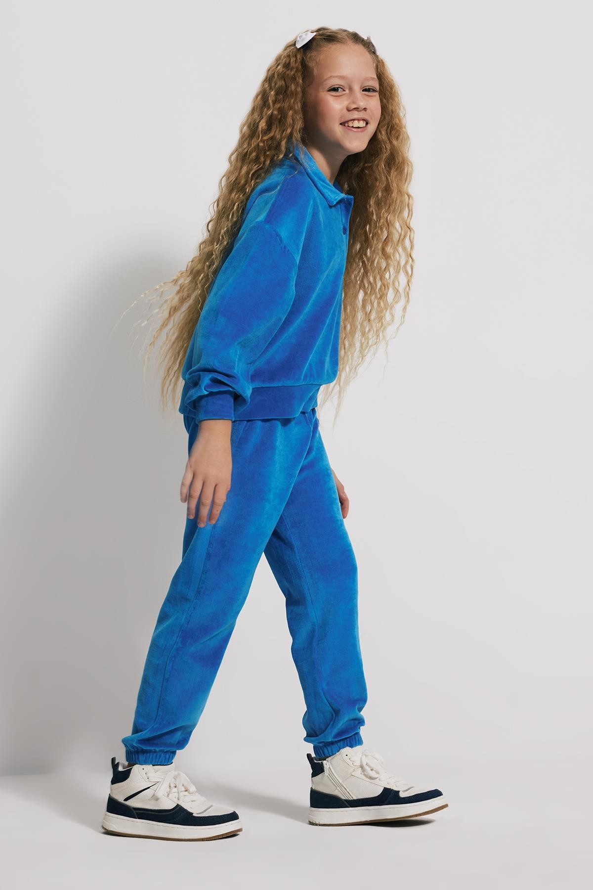 (Kids Girl) Loose Fit Kadife Mavi Jogger