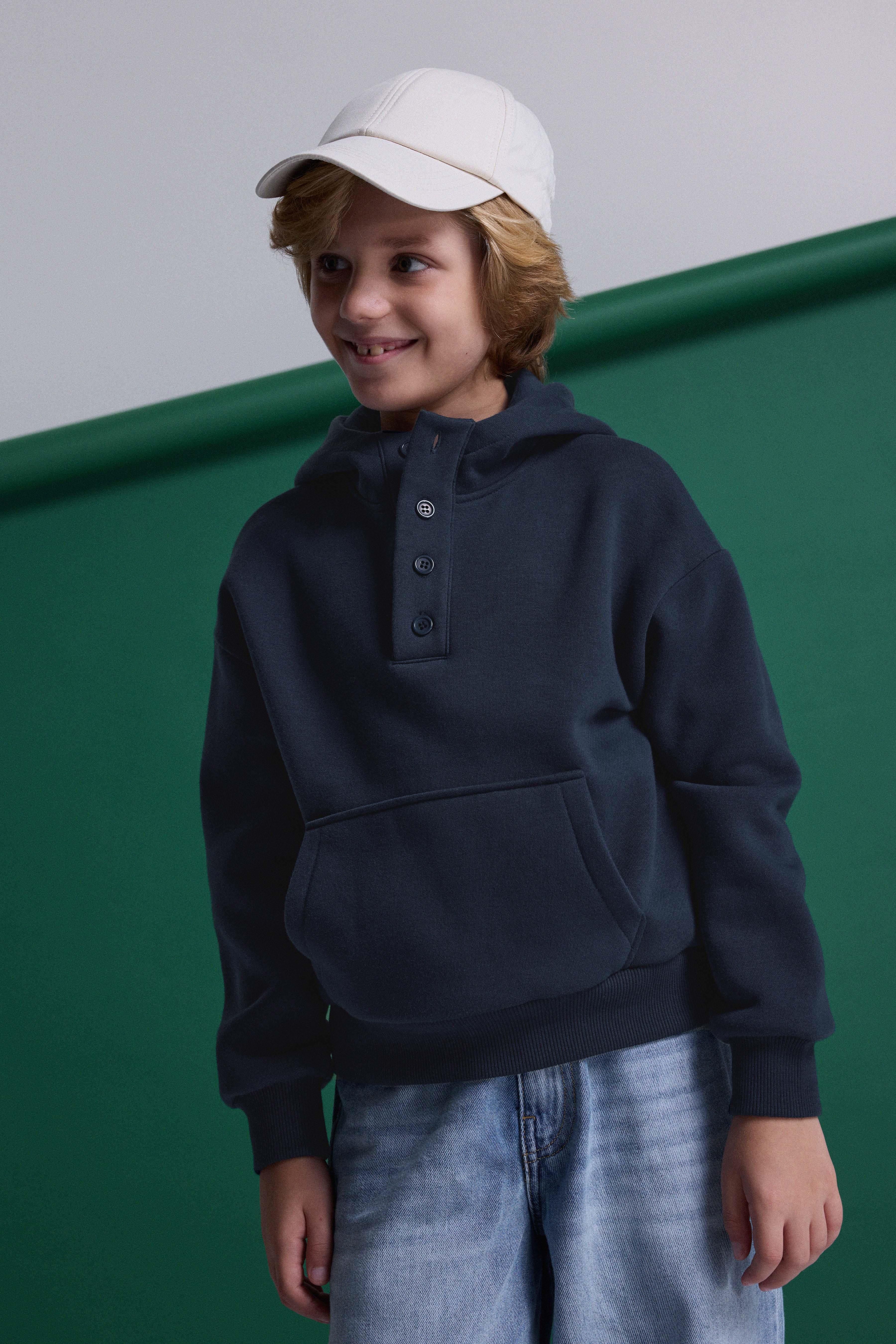 (Kids Boy) Düğmeli Şardonlu Kapüşonlu Sweatshirt