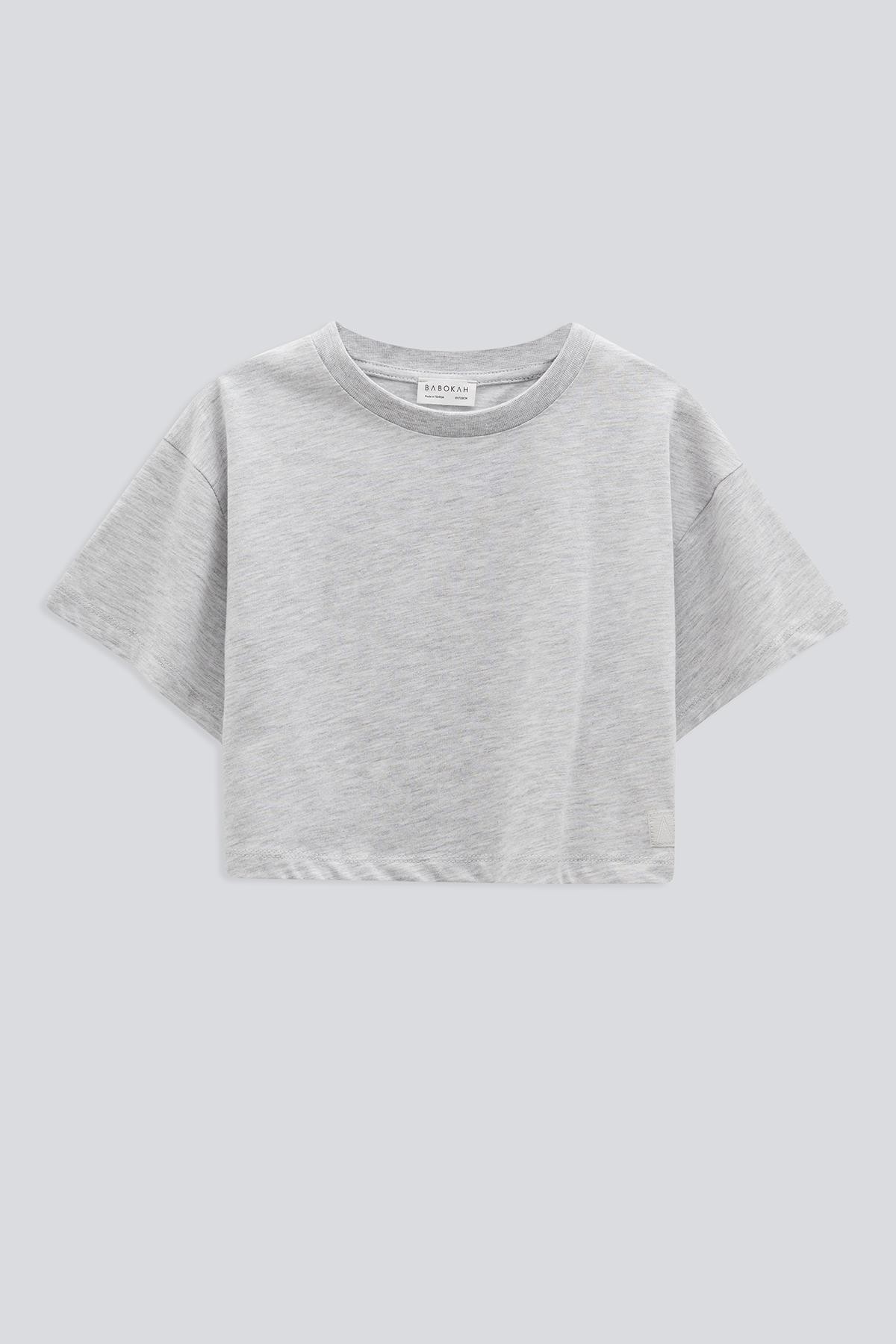 (Kids Girl) Basic Kısa Kol Crop T-Shirt - GRİ MELANJ