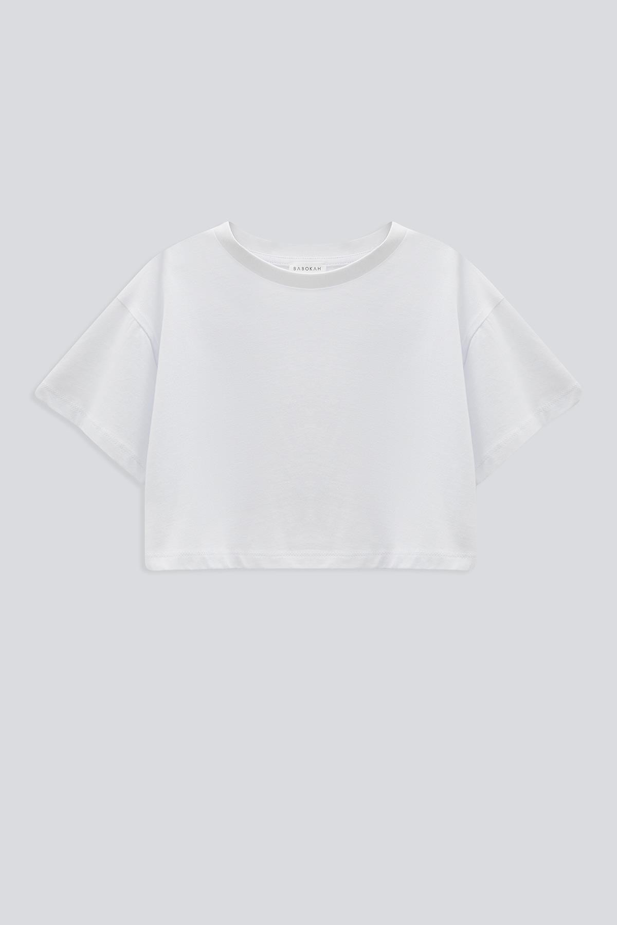 (Kids Girl) Basic Kısa Kol Crop T-Shirt - BEYAZ