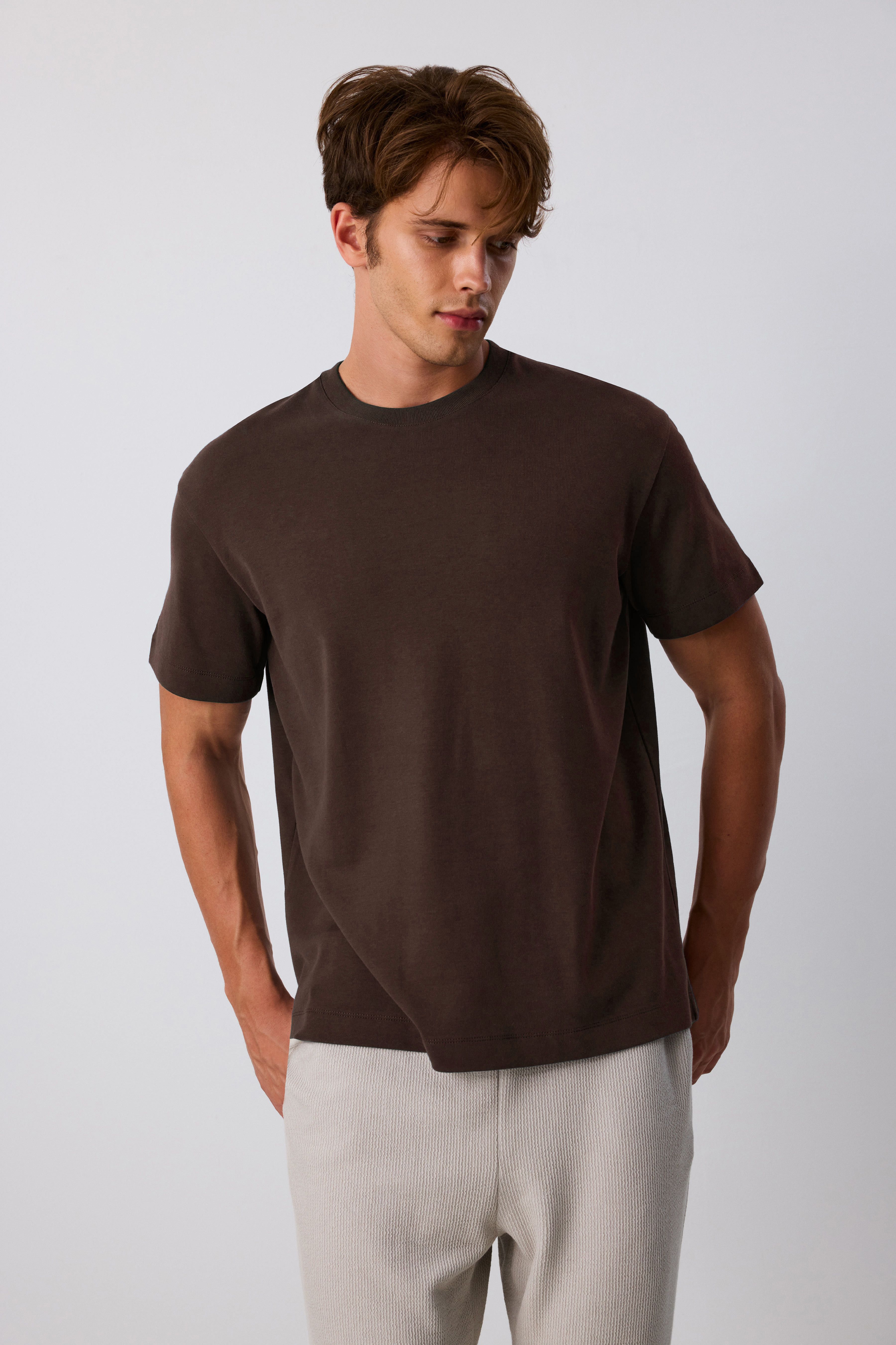 Premium Pamuk Basic Tshirt - KAHVERENGİ