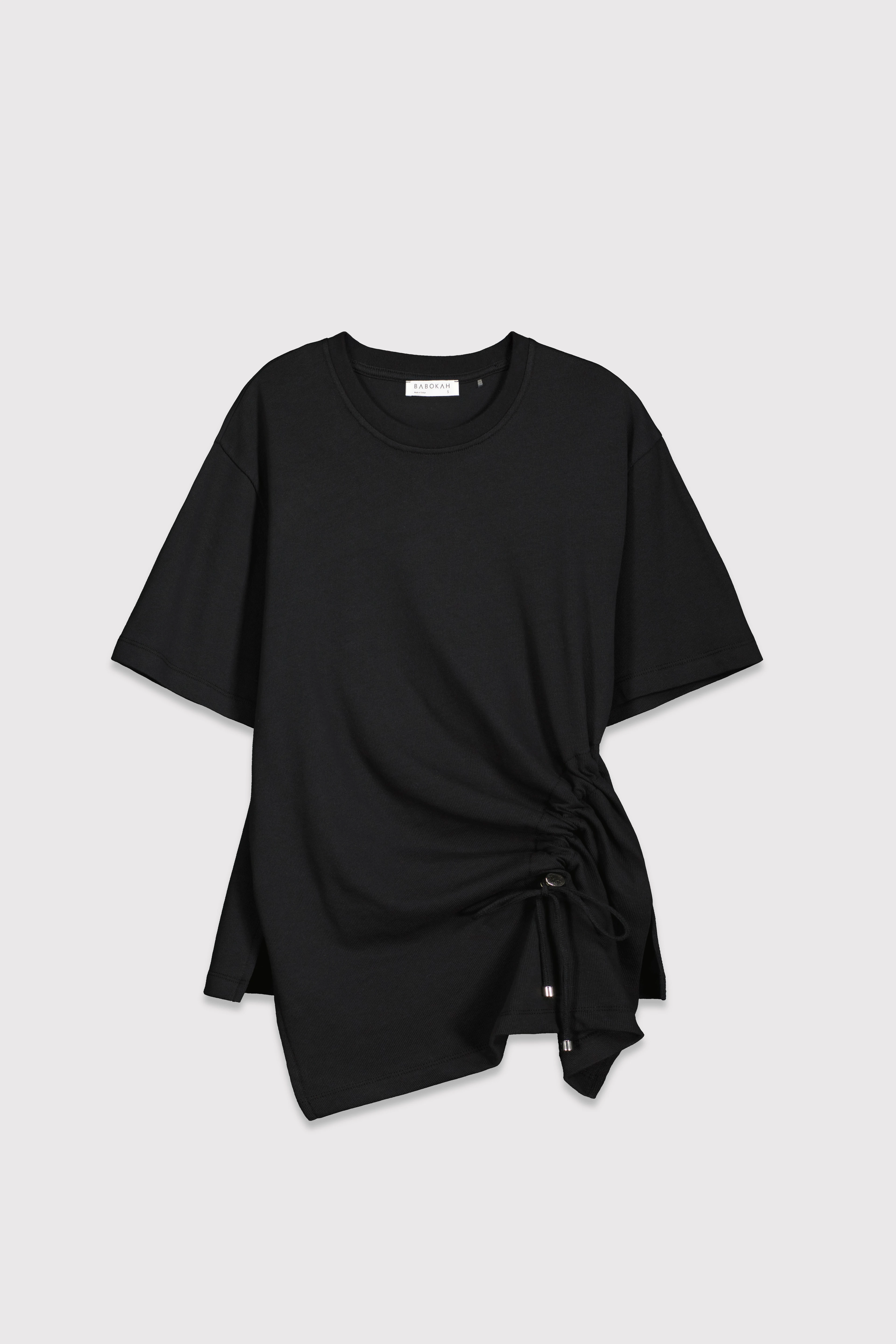 Drapeli Asimetrik Tshirt - SİYAH