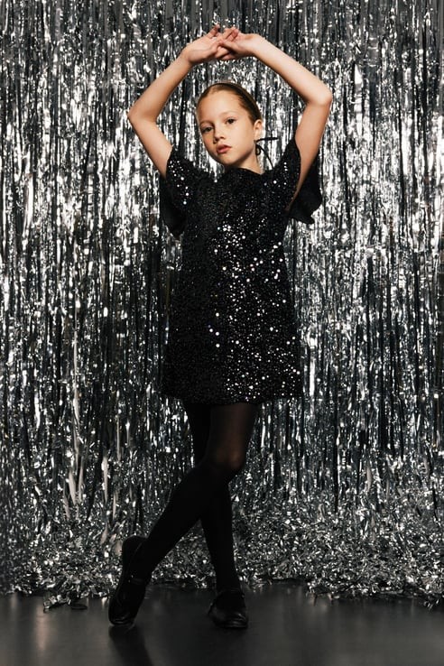 (Kids Girl) Babokah Limited Pullu Kadife Mini Siyah Elbise - SİYAH PAYET