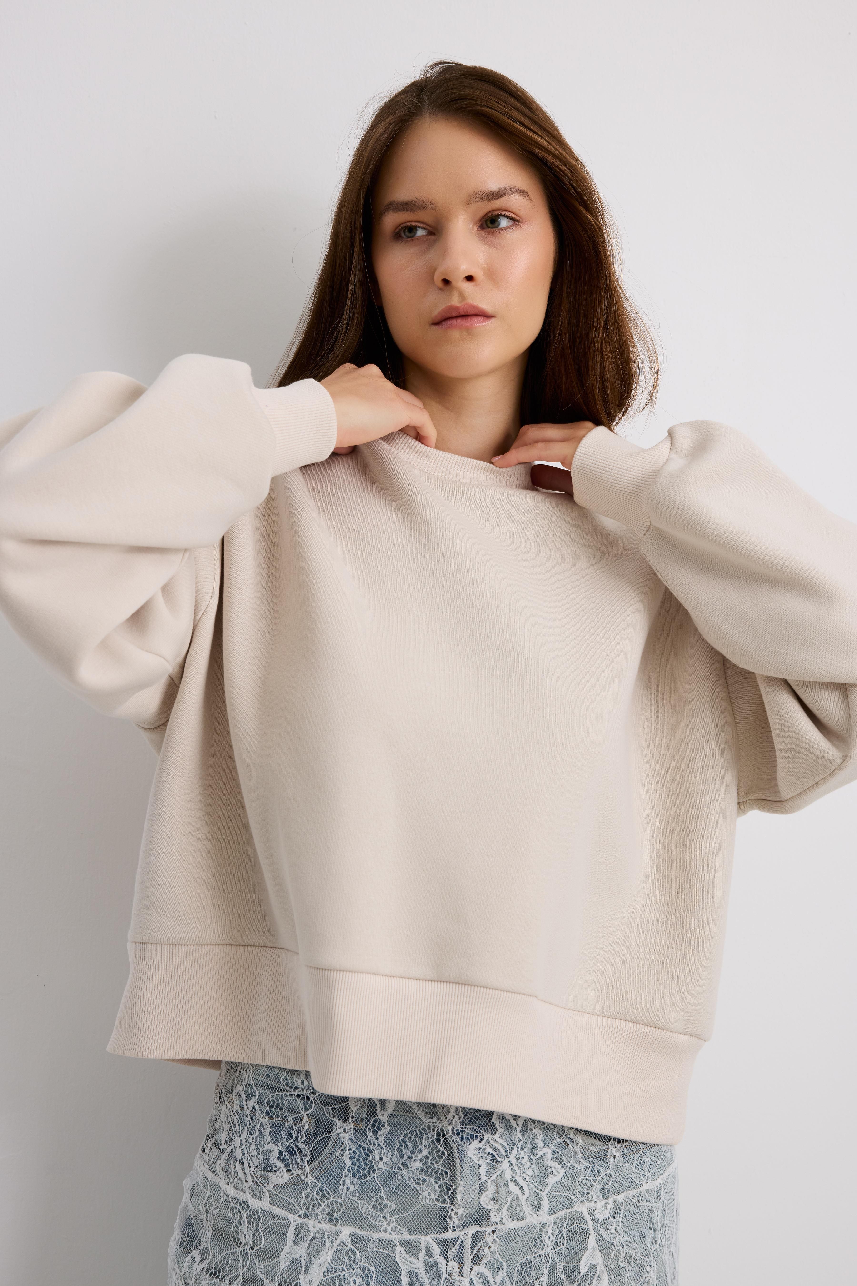 Balon Kollu Krop Sweatshirt