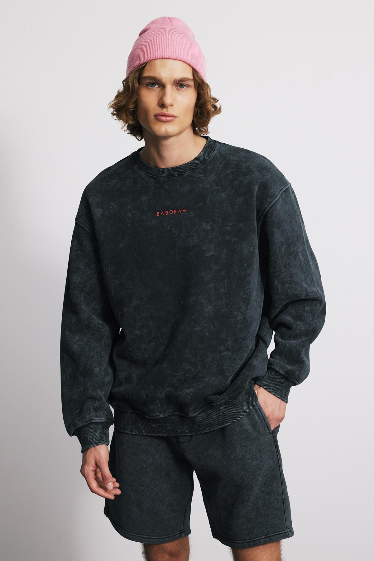 Eskitme Efektli Loose Fit Unisex Sweatshirt - SİYAH