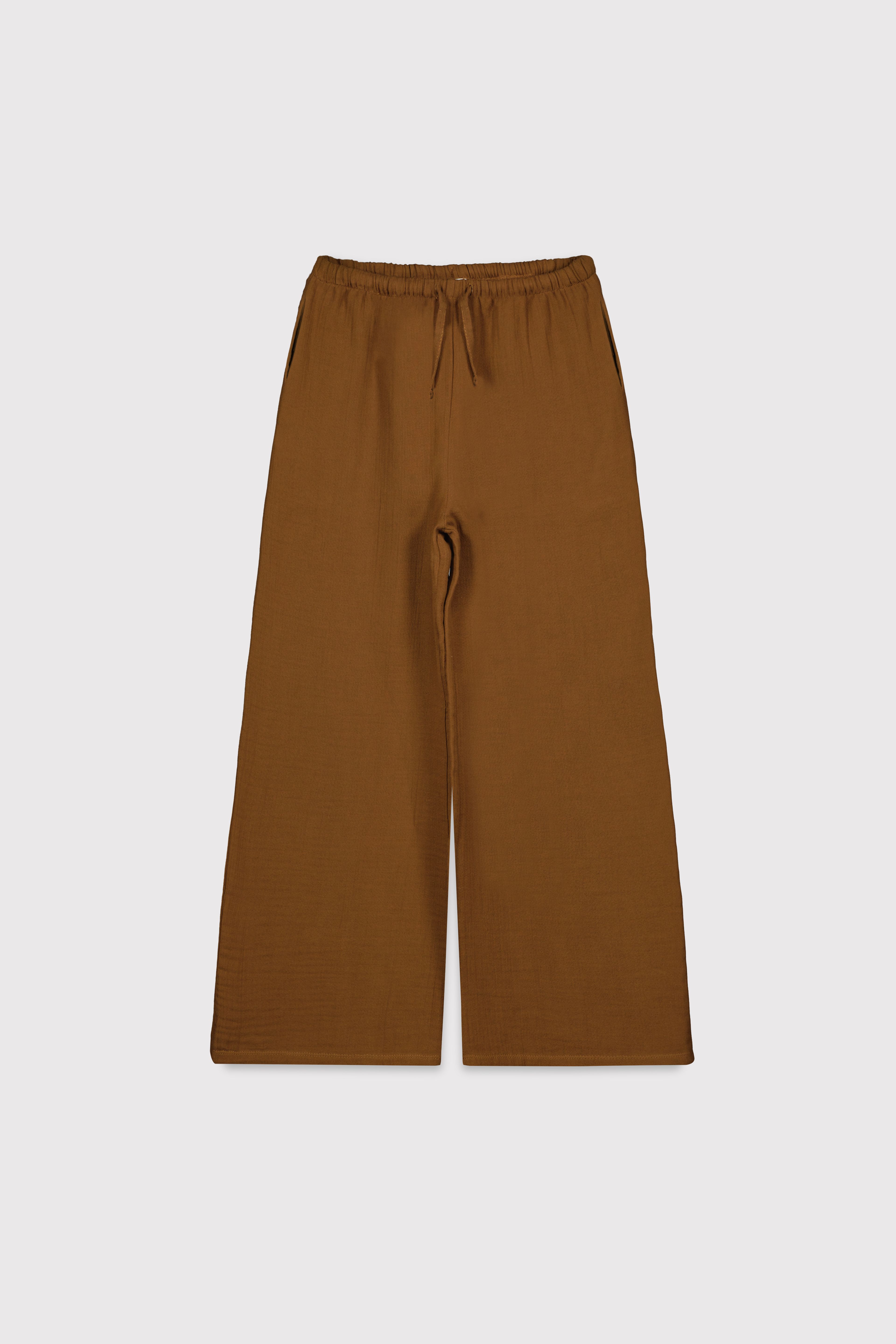 Geniş Paça Müslin Pantolon - KAHVERENGİ