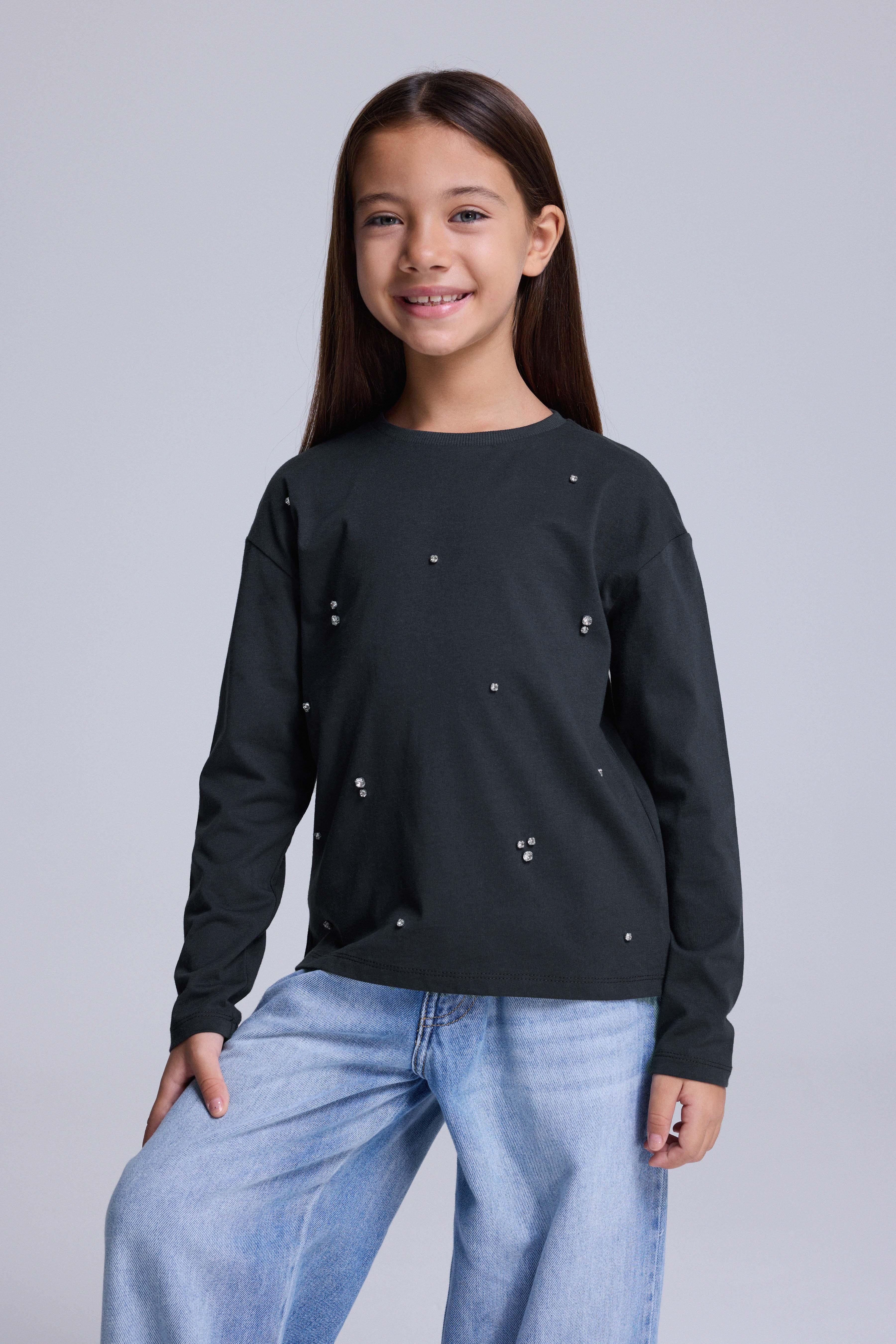 (Kids Girl) Taşlı Uzun Kol Tshirt