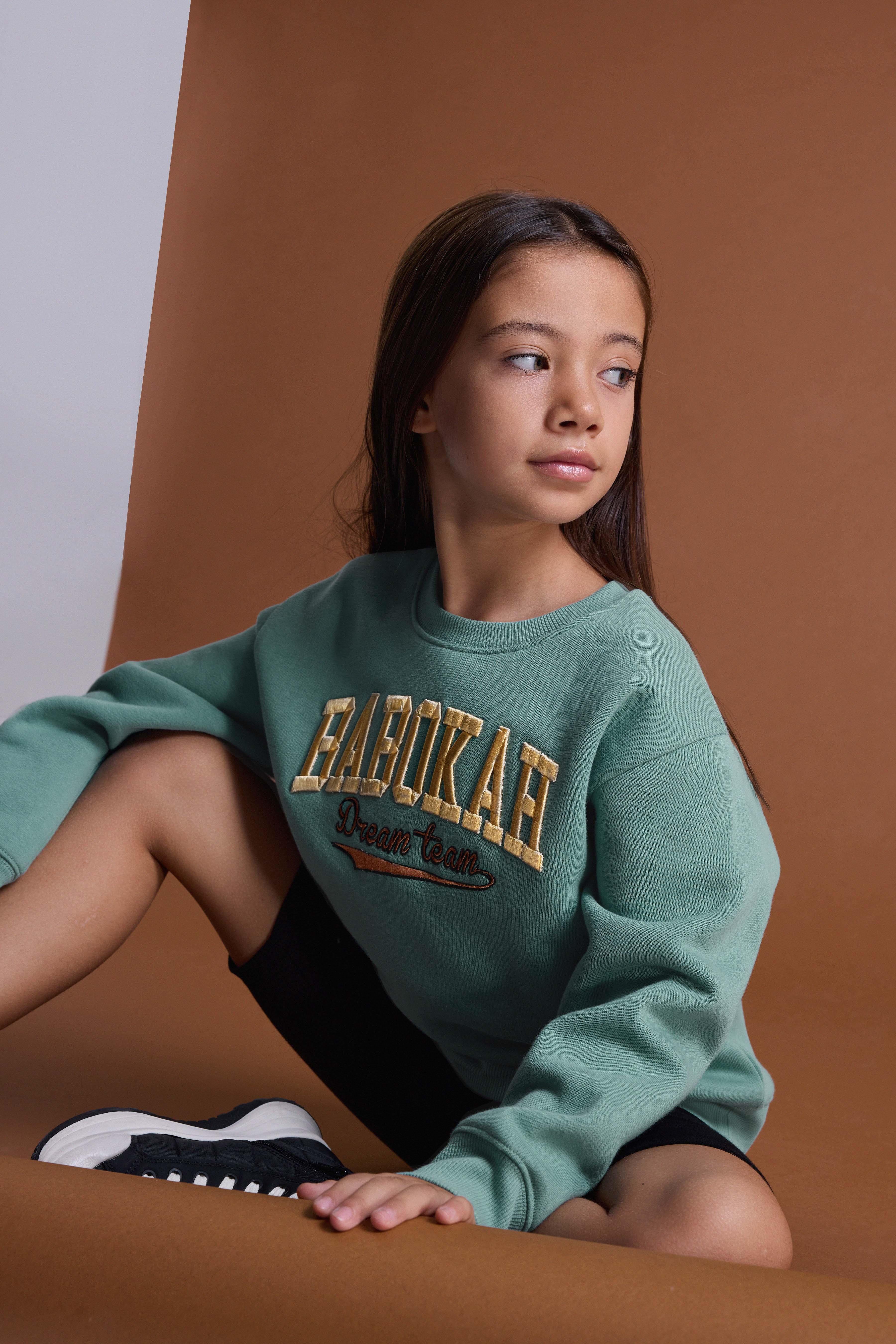 (Kids Girl) Kolej Aplikeli Sweatshirt - AÇIK YEŞİL