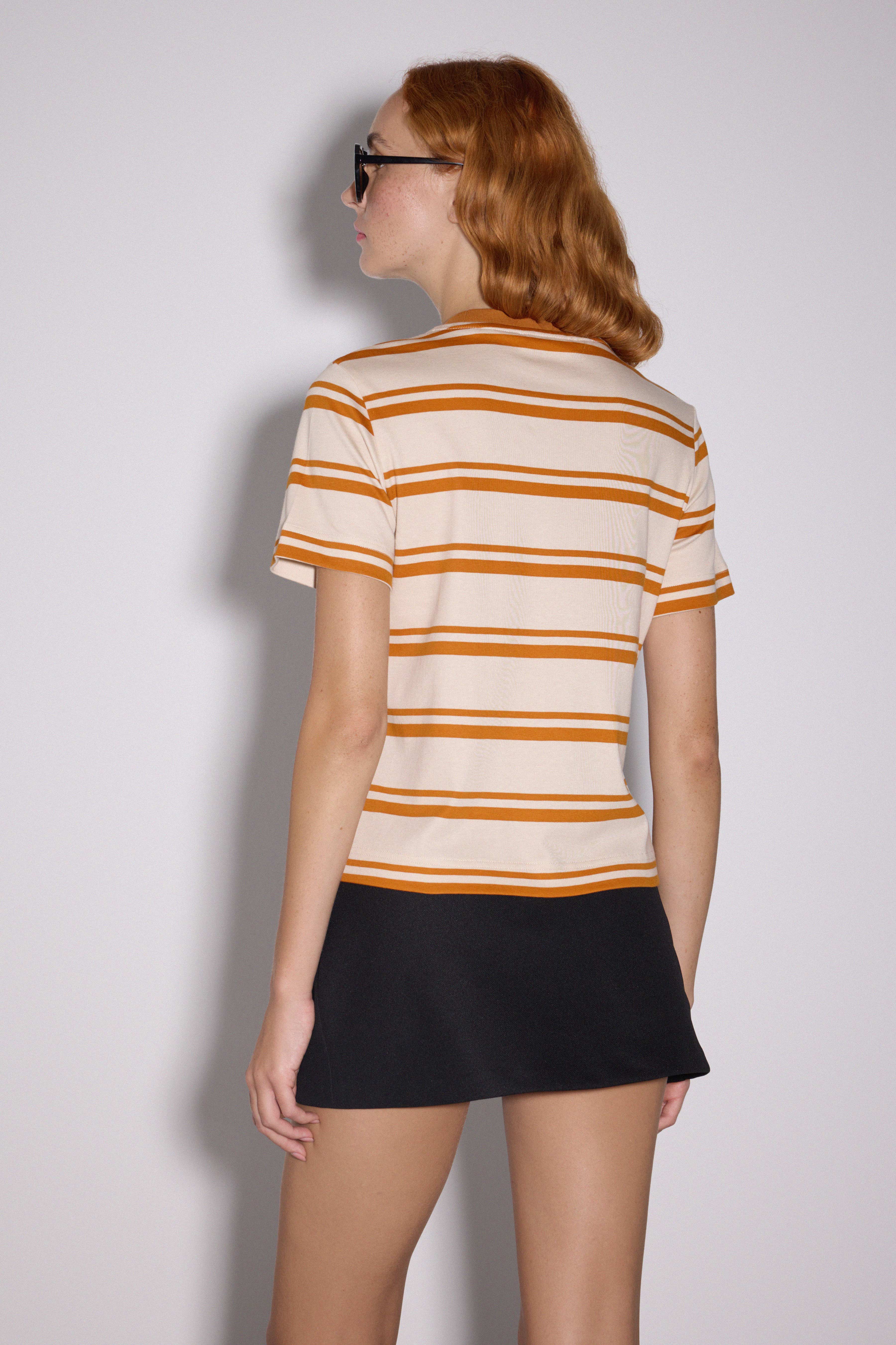 Çizgili Regular Basic Tshirt - KARAMEL ÇİZGİLİ