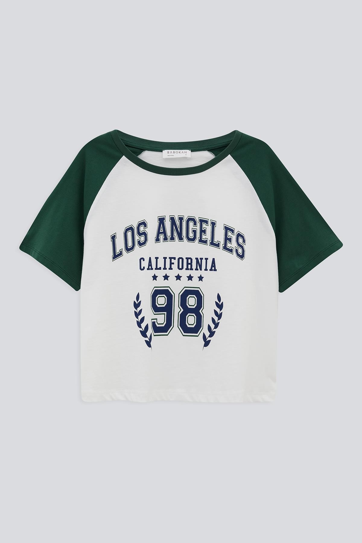 Kolej Baskılı Reglan Kol Crop T-Shirt