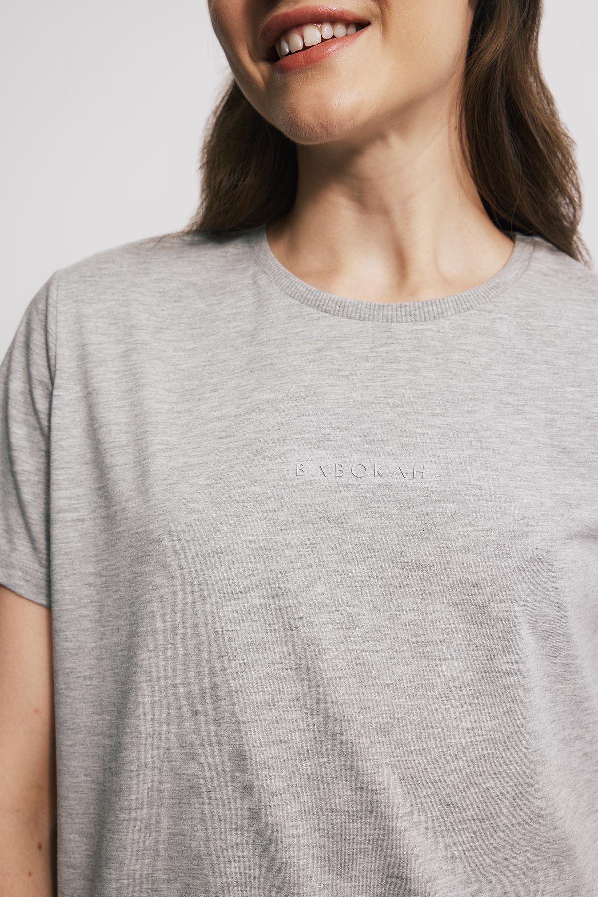 Kısa Kollu Asimetrik Kadın Tshirt - GRİ MELANJ