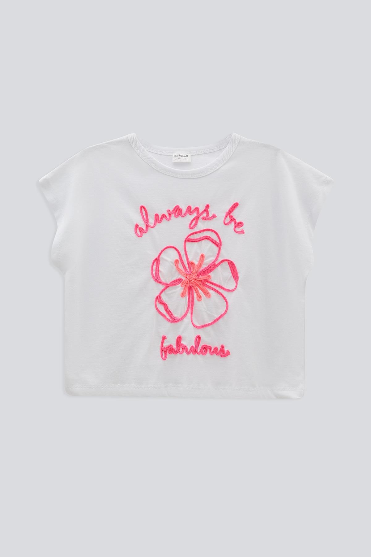 (Kids Girl) Kordone Tropik Nakışlı Crop T-shirt