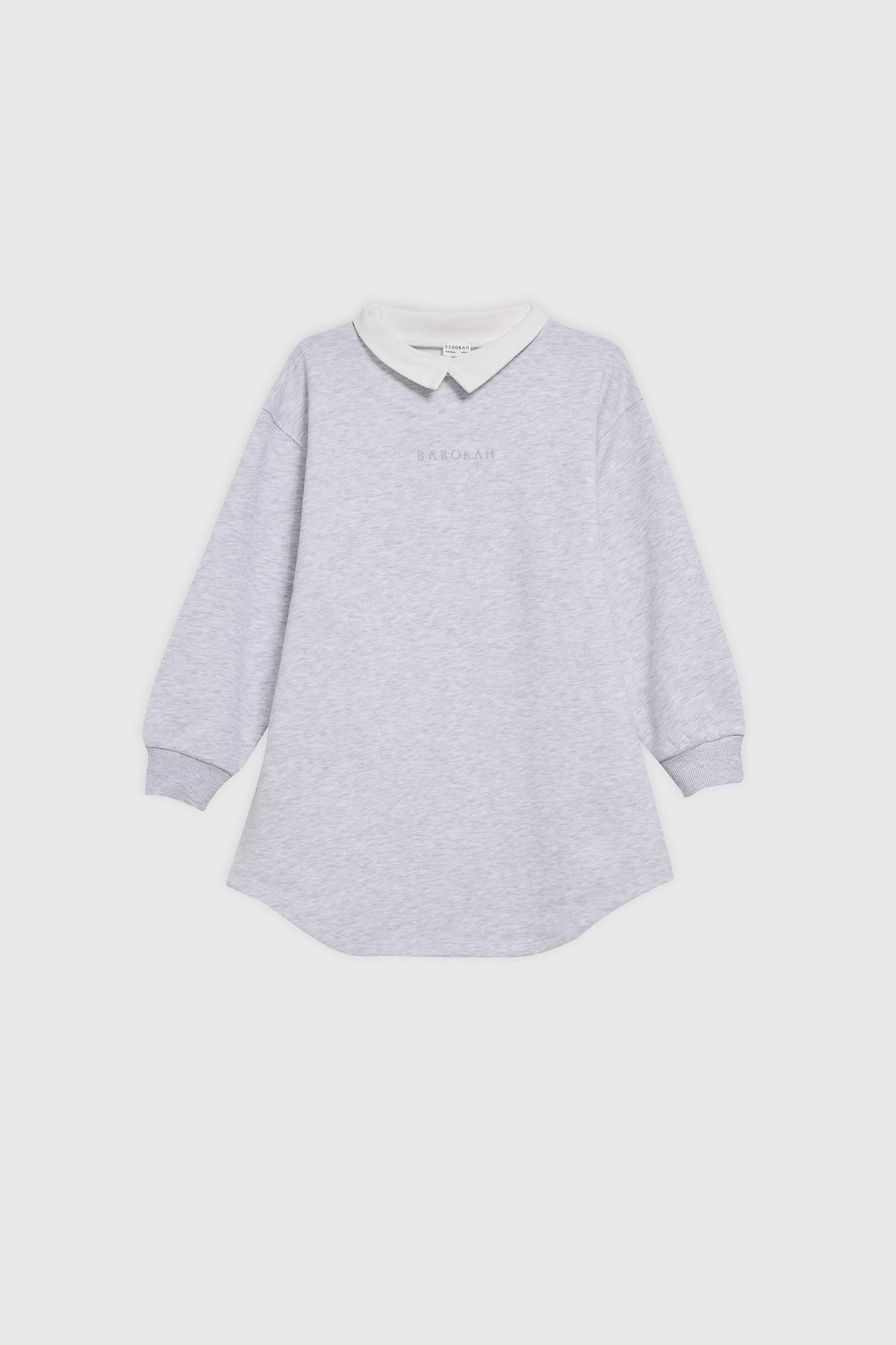 (Kids Girl) Yakalı Loose Fit Sweat Gri Melanj Elbise