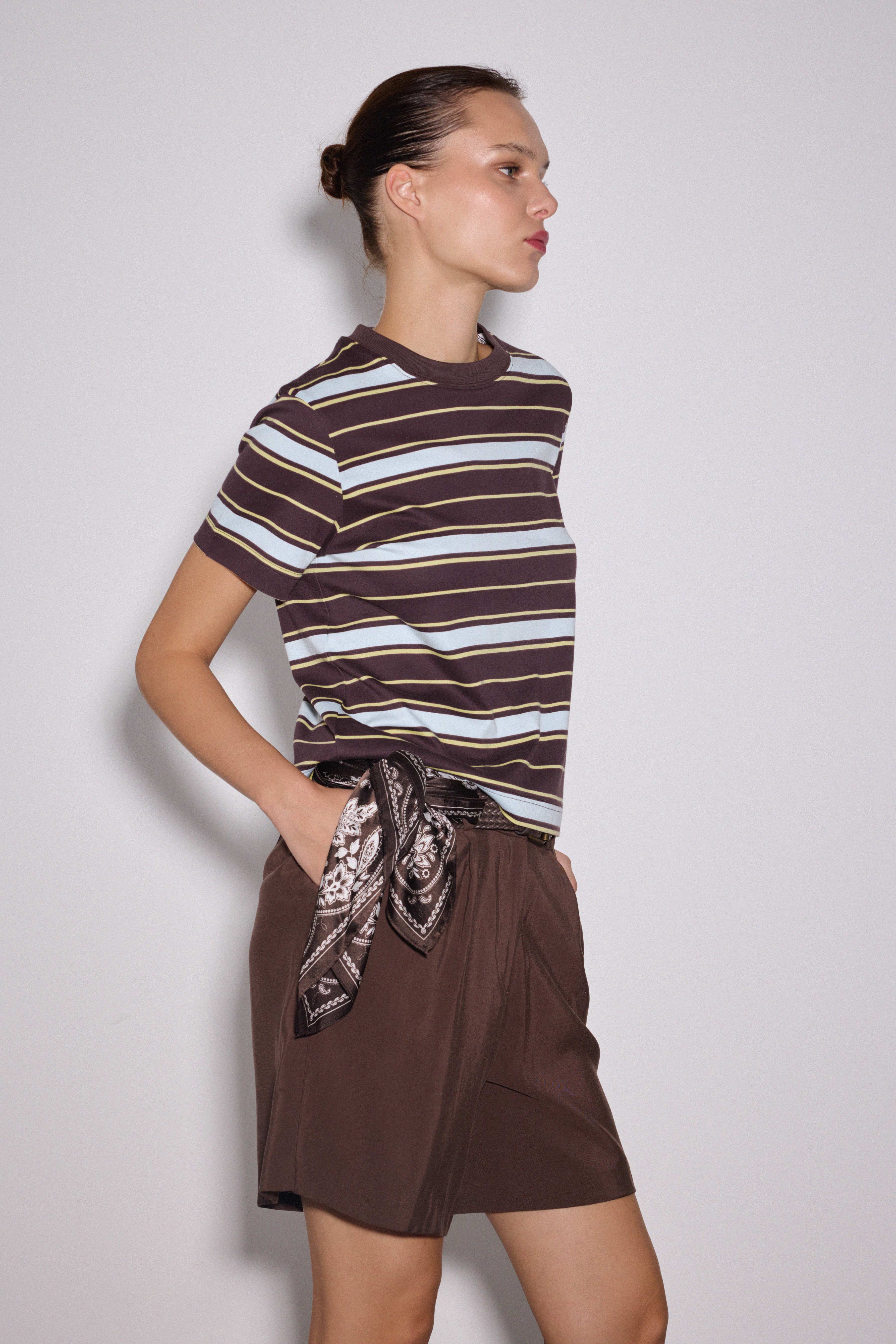 Çizgili Regular Basic Tshirt - KAHVE ÇİZGİLİ