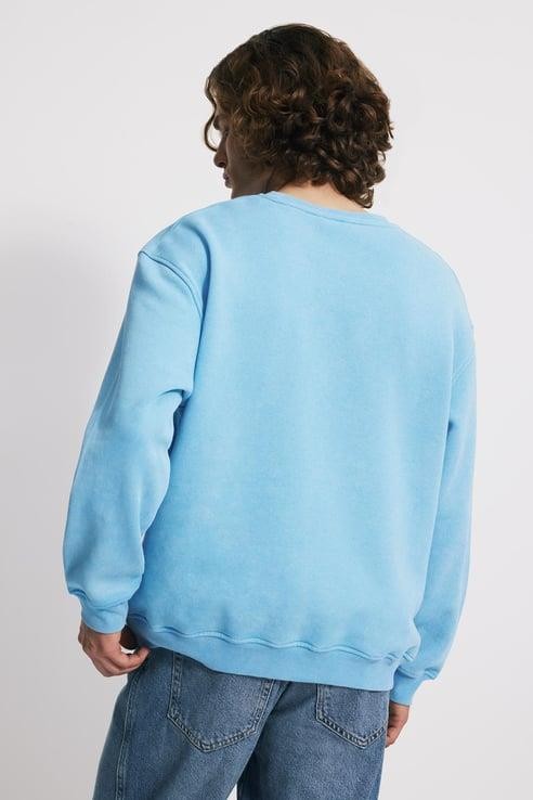 Eskitme Efektli Loose Fit Unisex Sweatshirt - MAVİ
